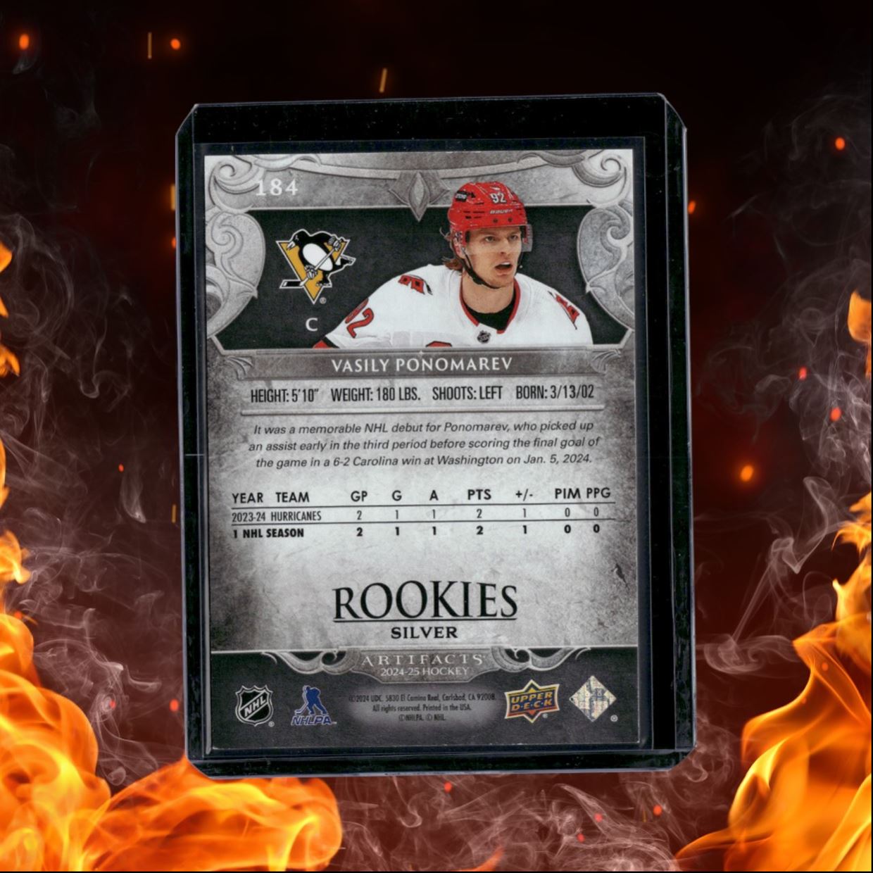 2024-25 Upper Deck Artifacts Pittsburgh Penguins Silver Rookie /999 #184