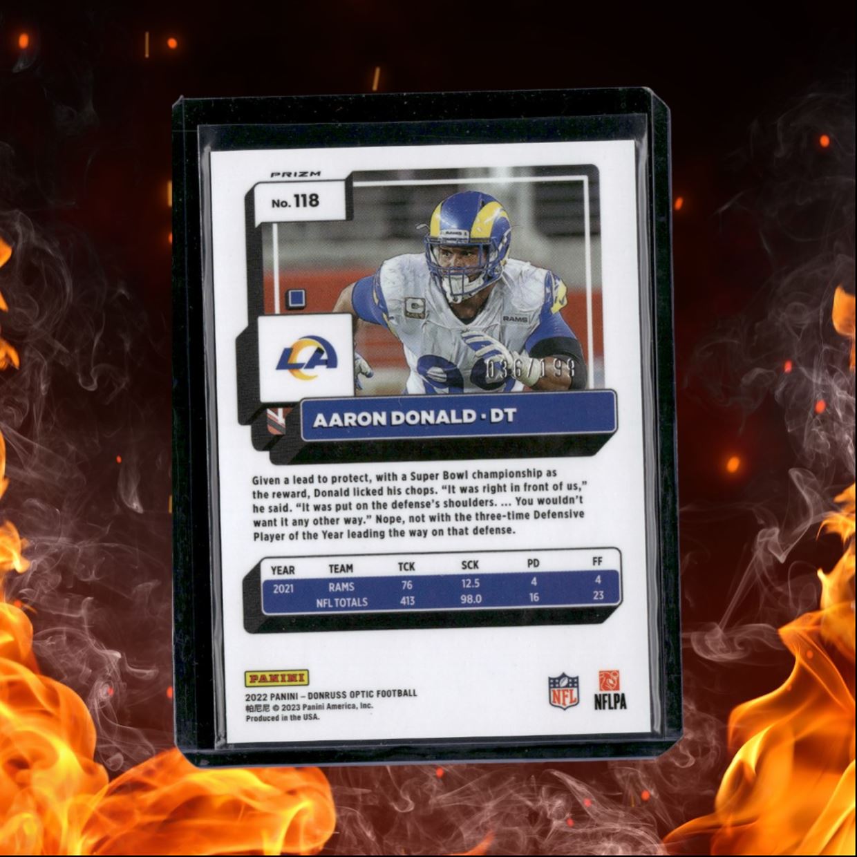 2022 Donruss Optic Aaron Donald Orange Holo Prizm 036/199 #118