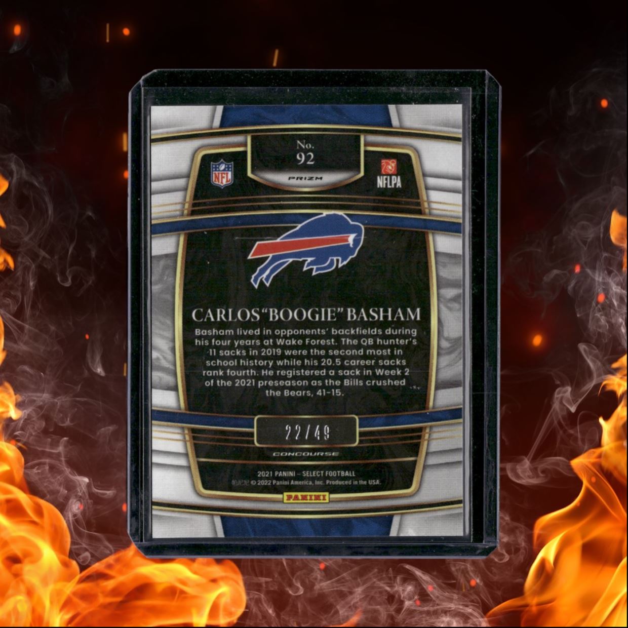 2021 Panini Select Carlos "Boogie" Basham Red No Huddle Prizm Rookie 22/49 #92