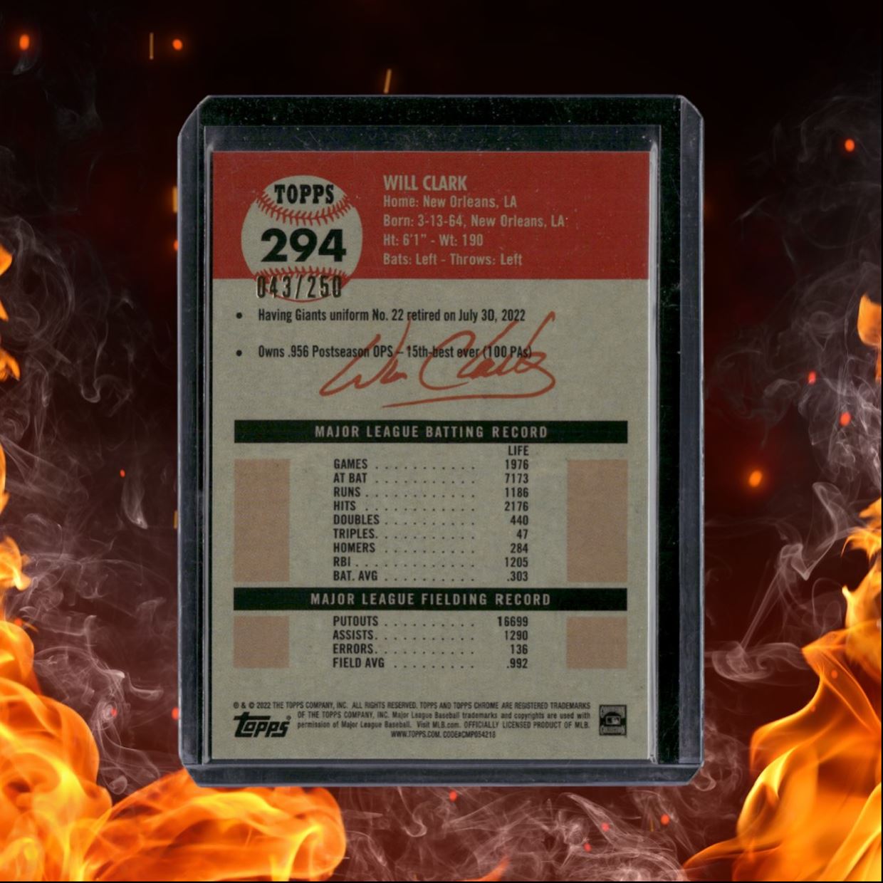 2022 Topps Chrome Platinum Anniversary Will Clark Gold Lava Fractor 043/250 #294