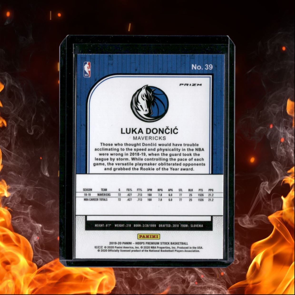 2019-20 Panini Hoops Luka Doncic Premium Stock Holo Prizm #39