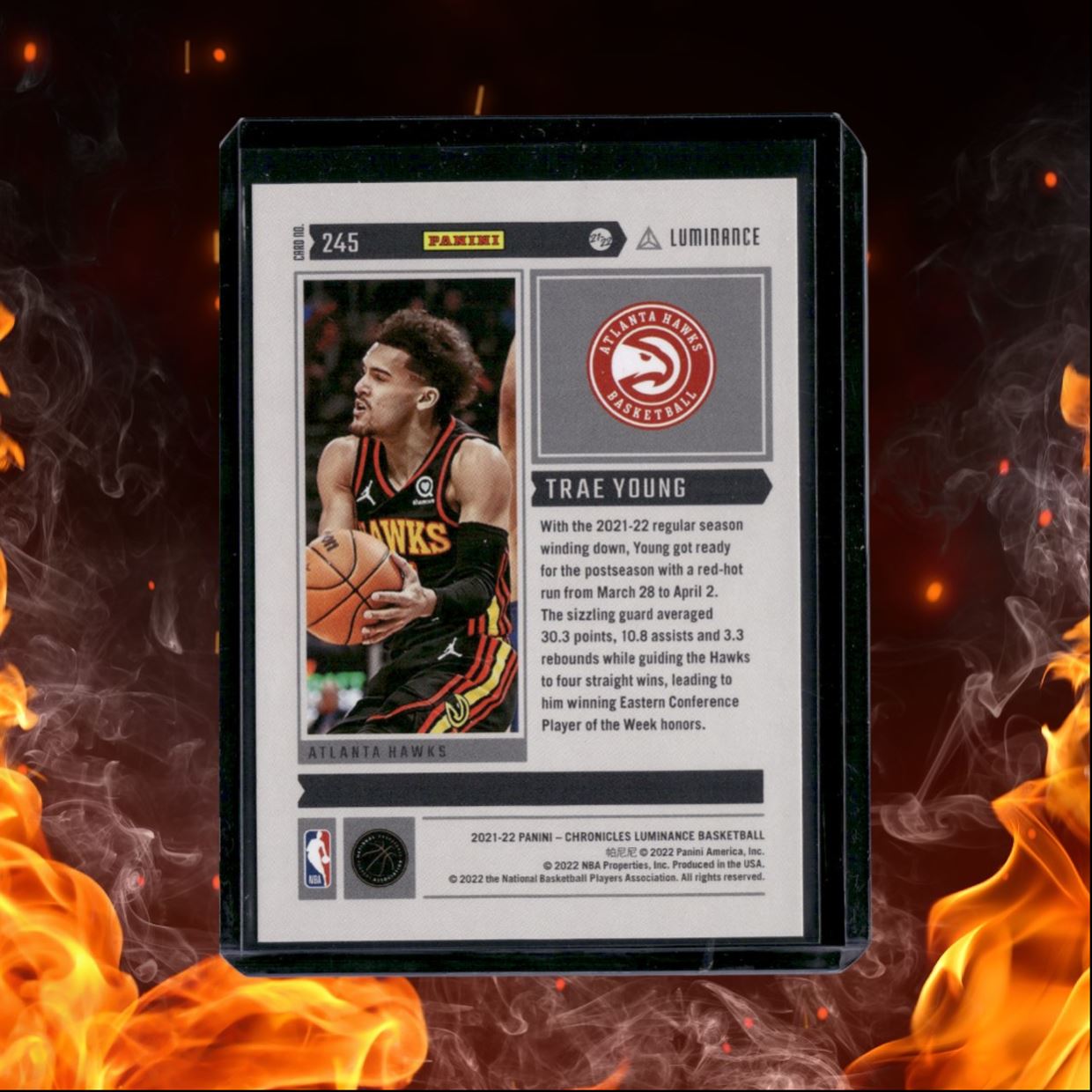 2021-22 Panini Chronicles Trae Young Luminance Blue 35/99 #245