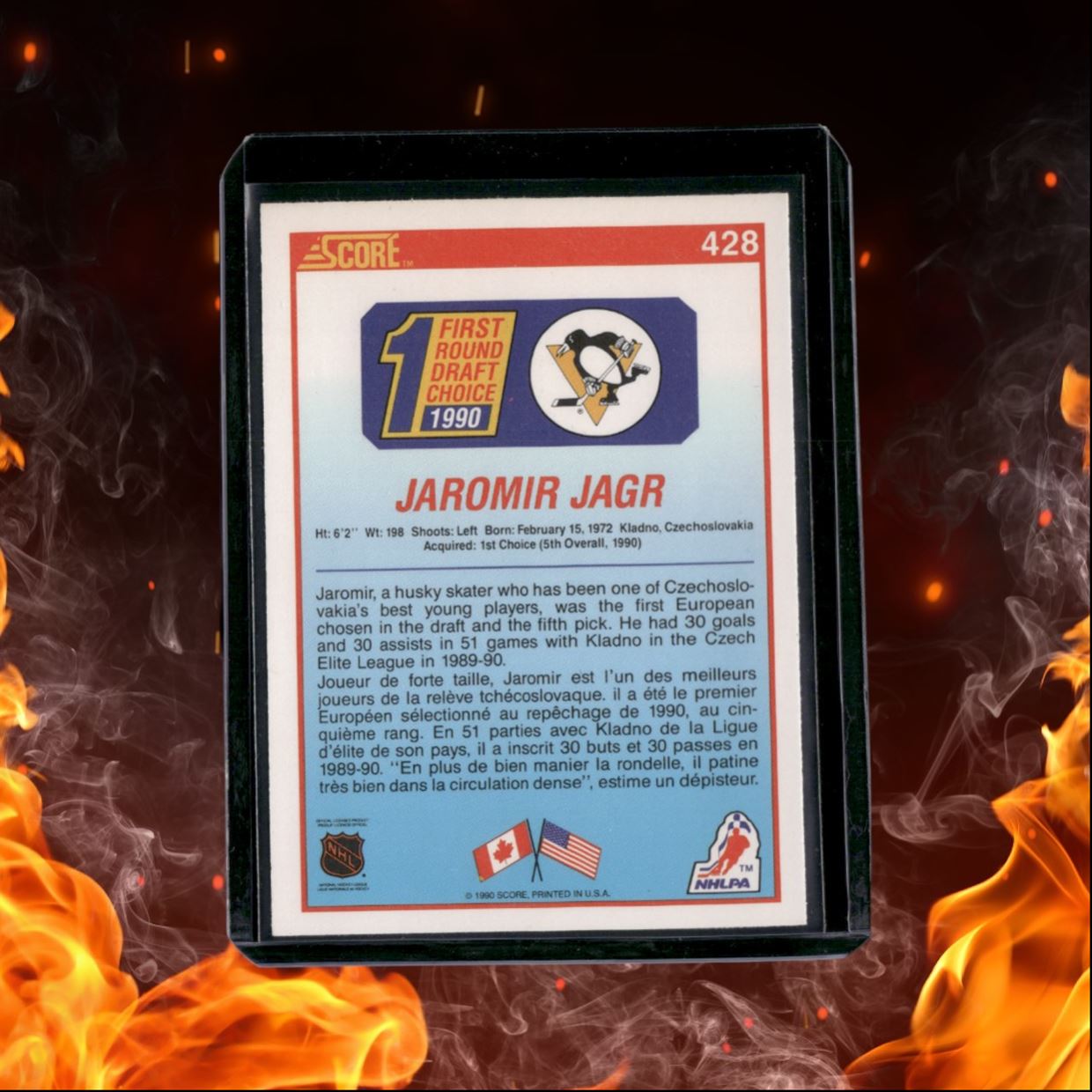 1990-91 Score Jaromir Jagr 1st Round Draft Choice Rookie #428
