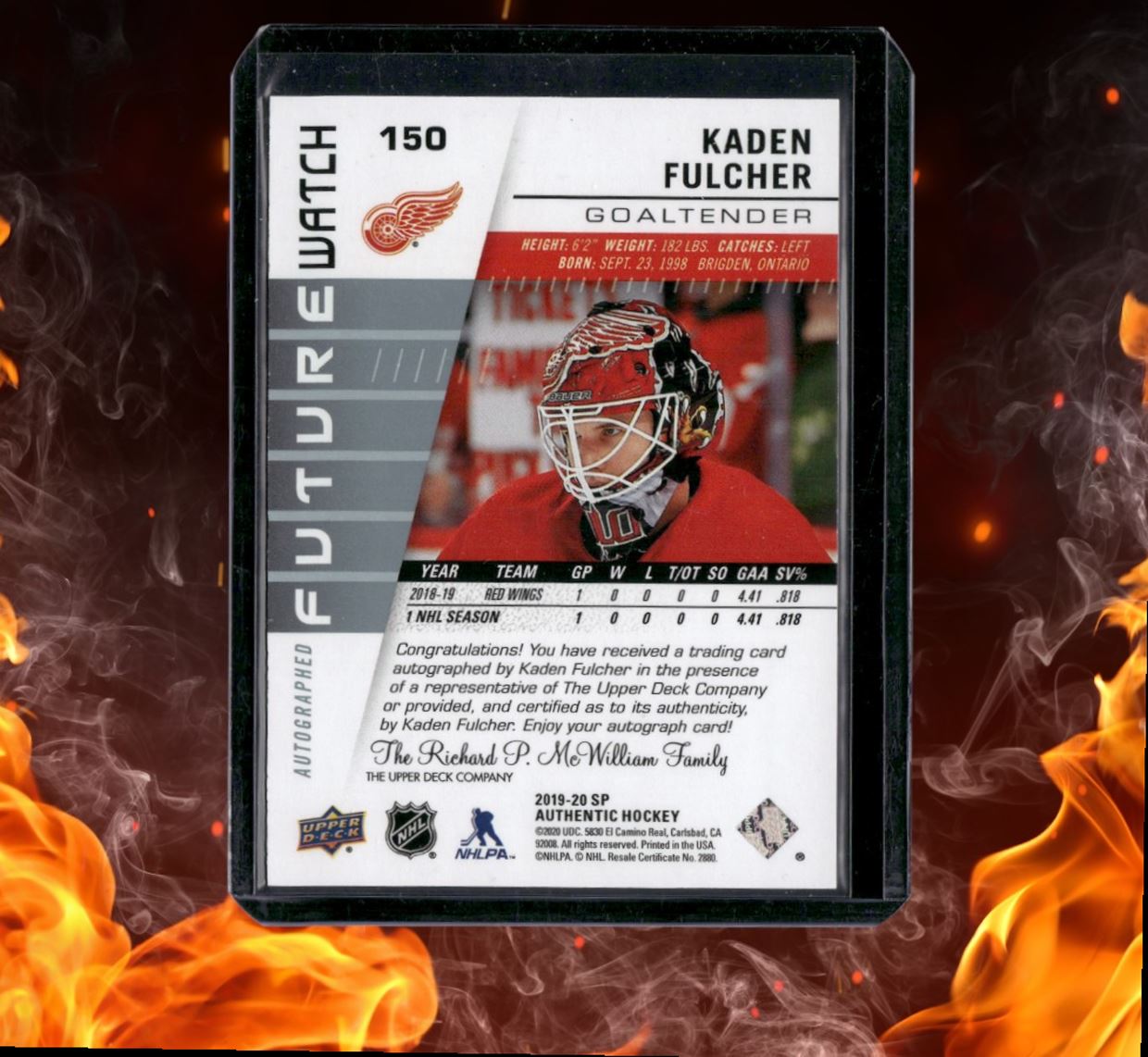 2019-20 SP Authentic Kaden Fulcher Future Watch Inscribed Rookie Auto 012/999
