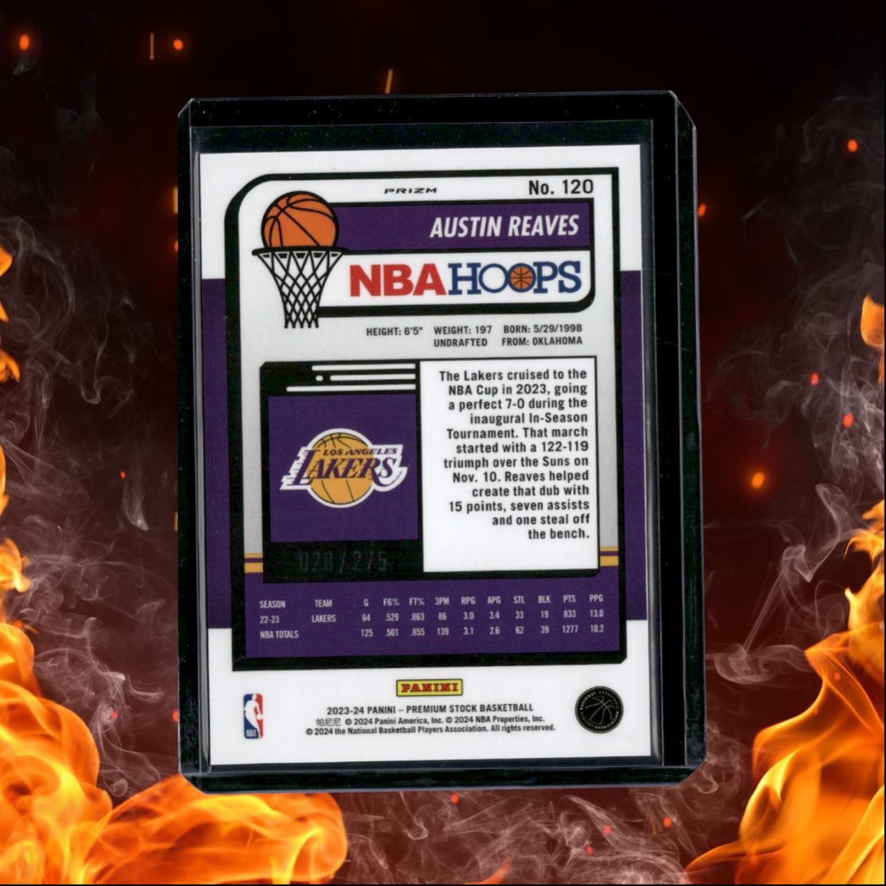 2023-24 Panini NBA Hoops Premium Stock Austin Reaves Red Prizm 028/275 #120