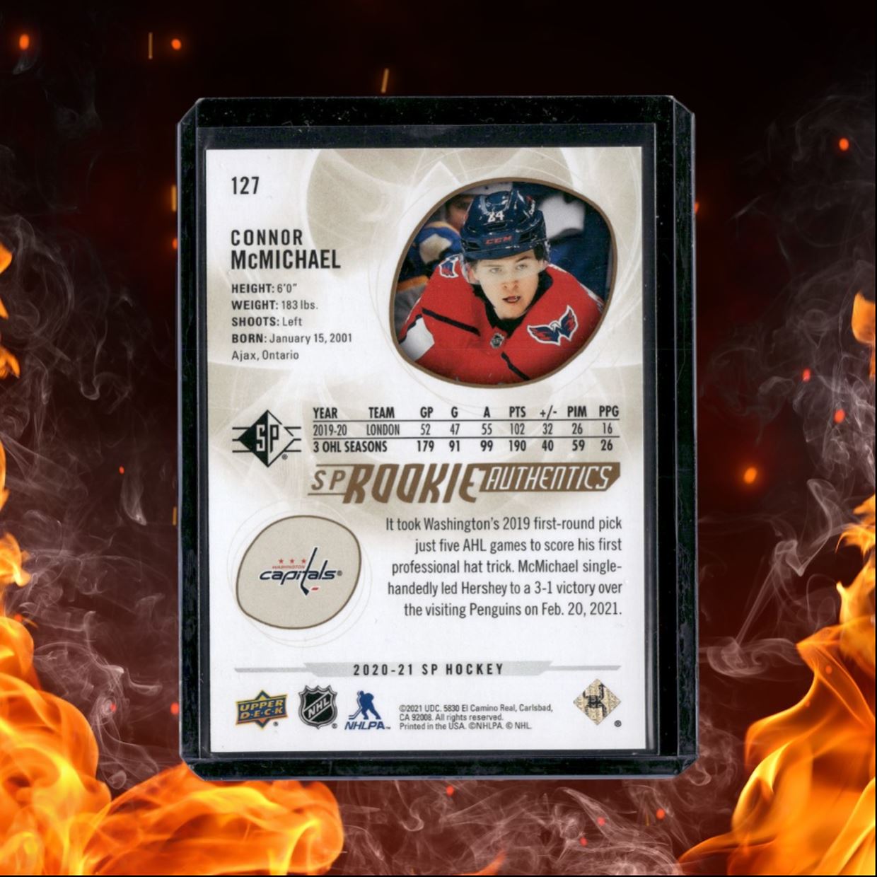 2020-21 Upper Deck SP Connor McMichael Gold Pyrotechnic SSP Rookie #127