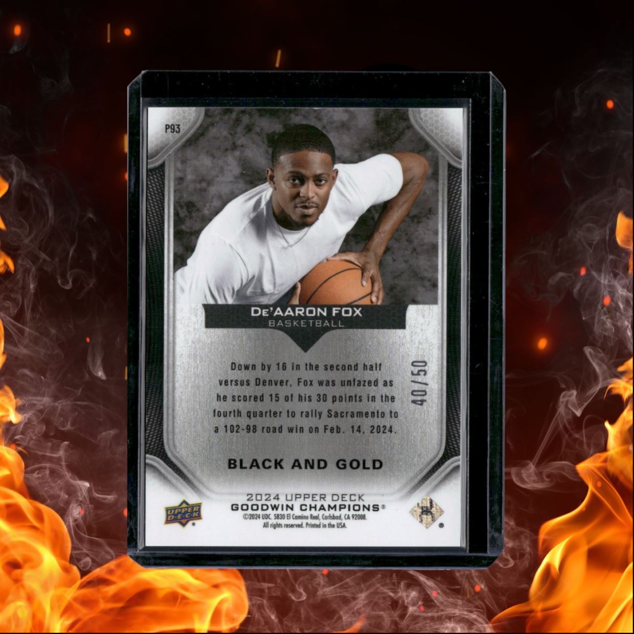 2024-25 Upper Deck Goodwin Champions De'Aaron Fox Portrait Horizontal Black and