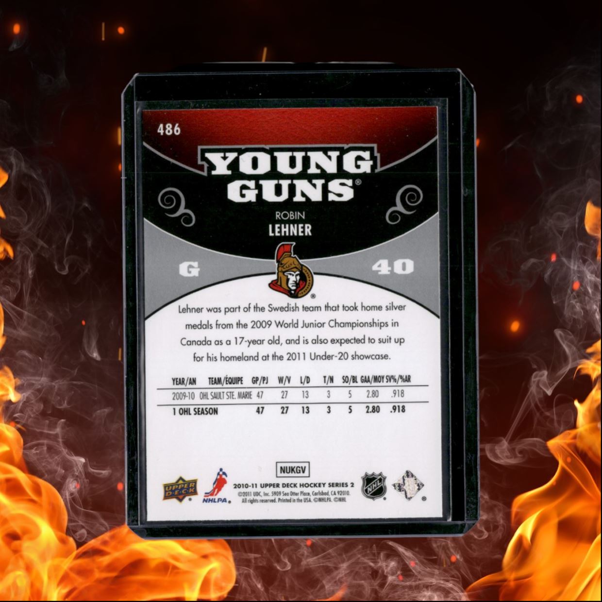 2010-11 Upper Deck Robin Lehner Young Guns Rookie #486