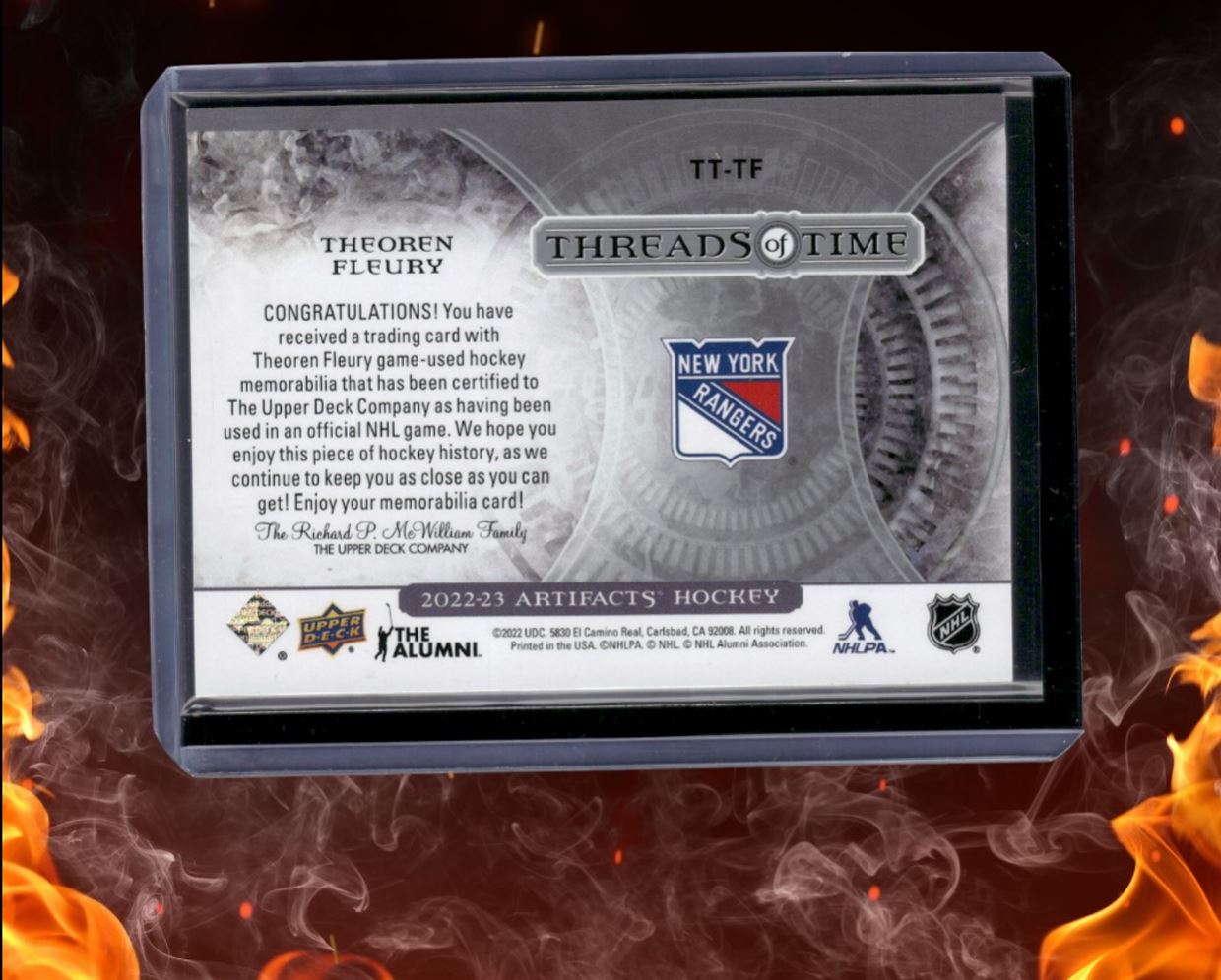 2022-23 Upper Deck Artifacts Theoren Fleury Threads of Time Jersey #TT-TF