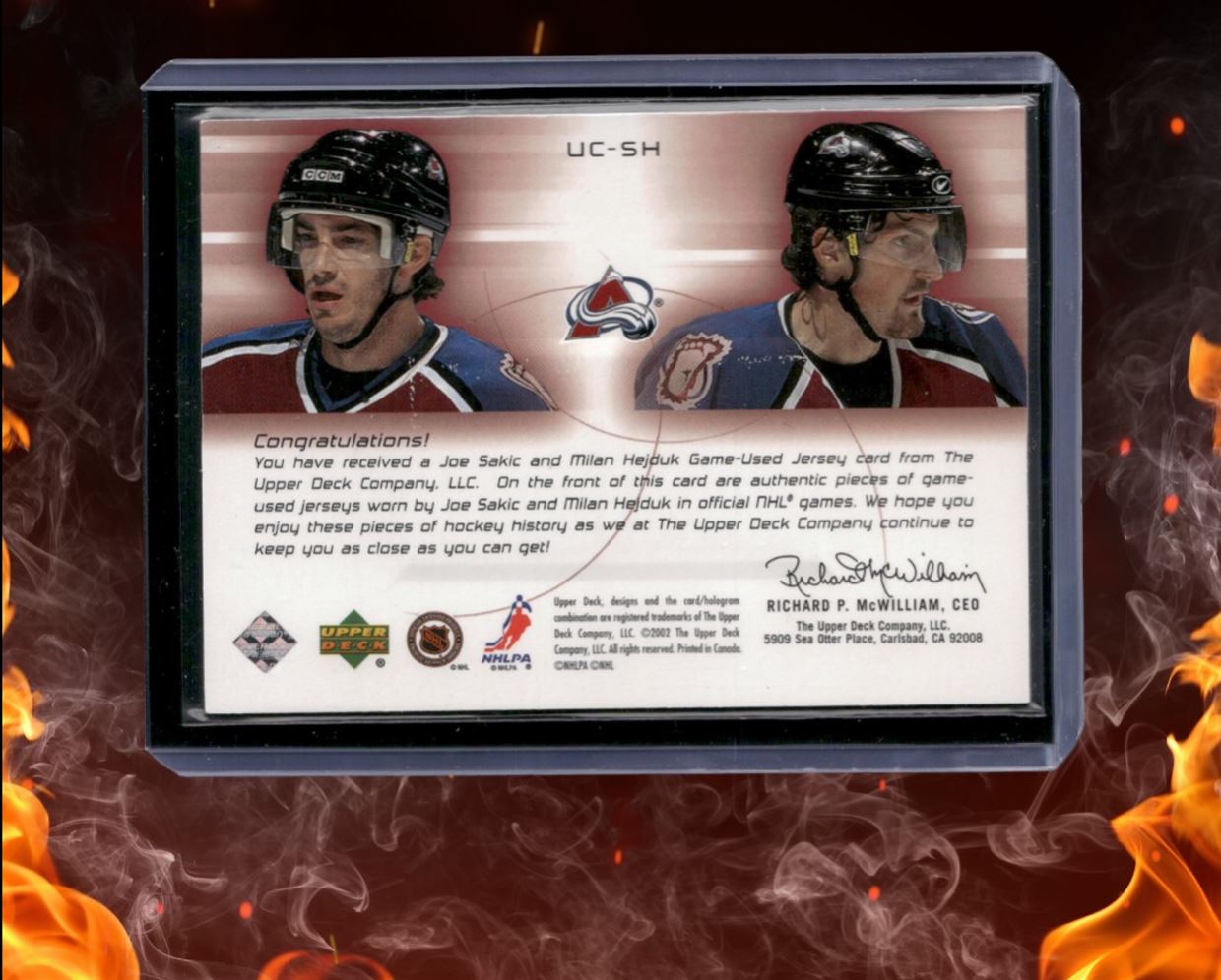 2001-02 Upper Deck Challenge For the Cup Sakic / Hejduk Dual Jersey Unstoppable
