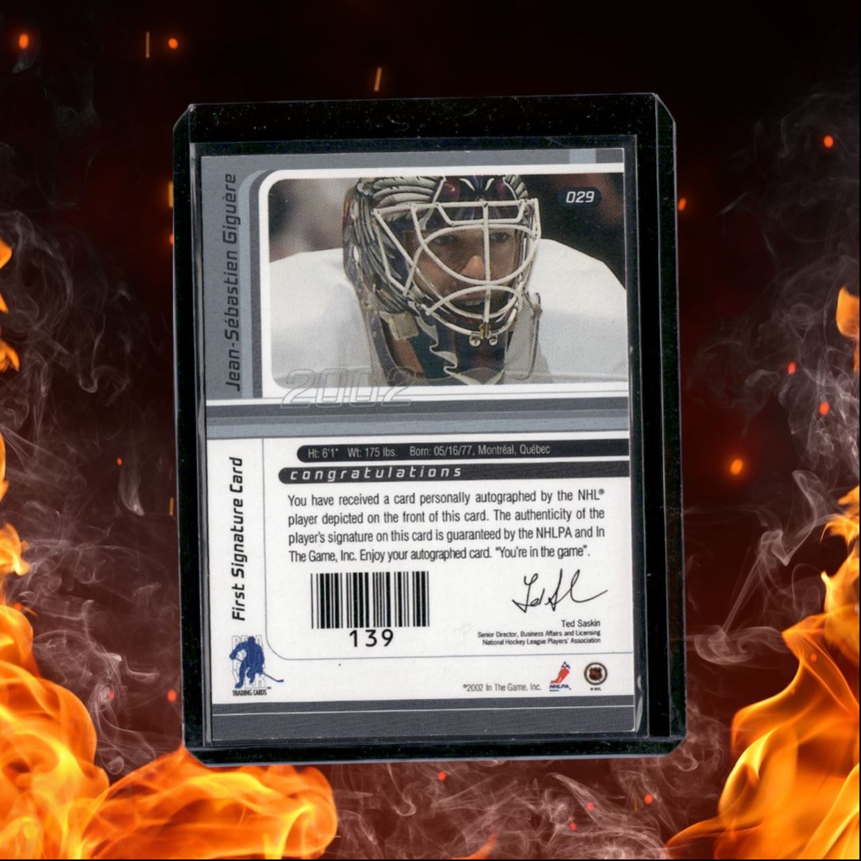 2002-03 Be a Player Between the Pipes Jean-Sebastien Giguere 1st Signature Auto