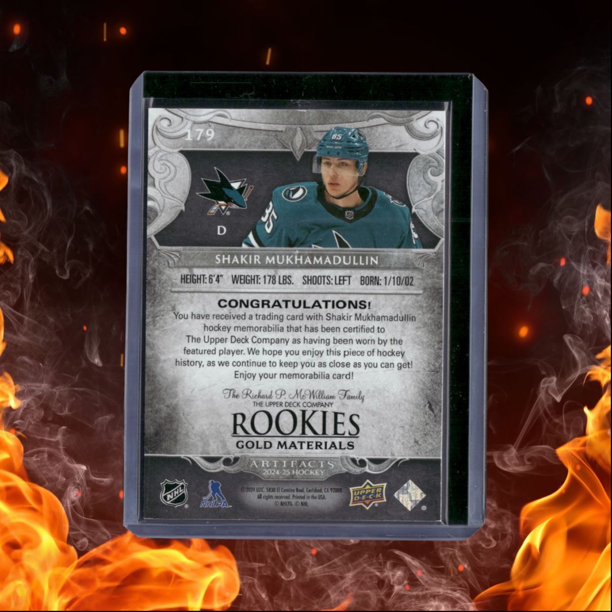 2024-25 Upper Deck Artifacts Shakir Mukhamadullin Jersey Material Gold Rookie
