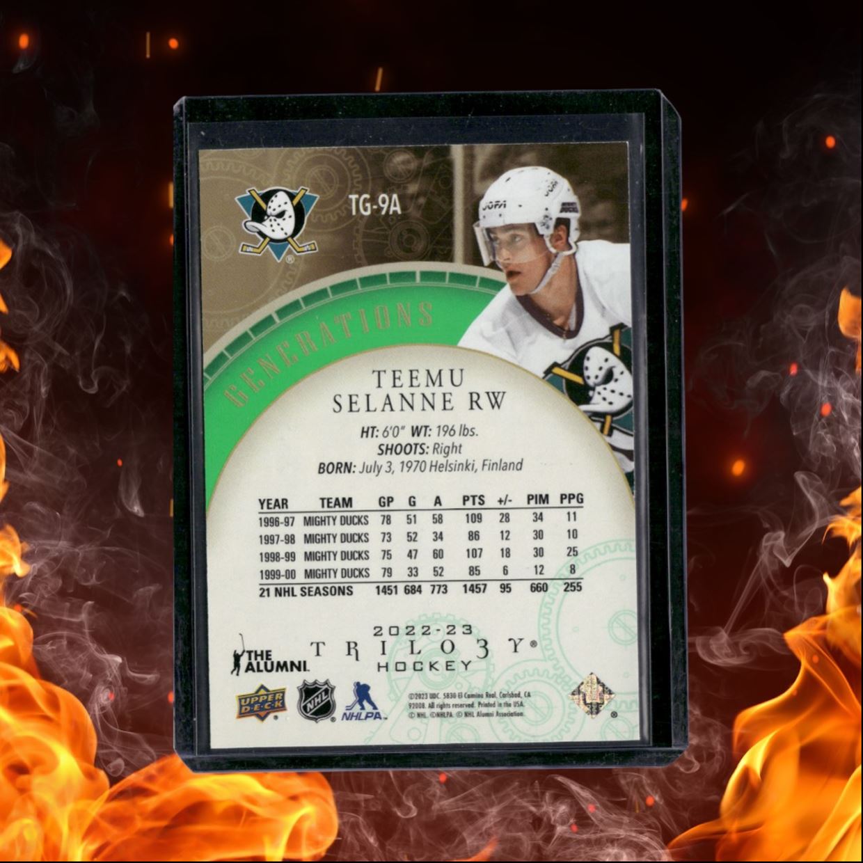 2022-23 Upper Deck Trilogy Teemu Selanne Generations Green 30/75 #TG-9A