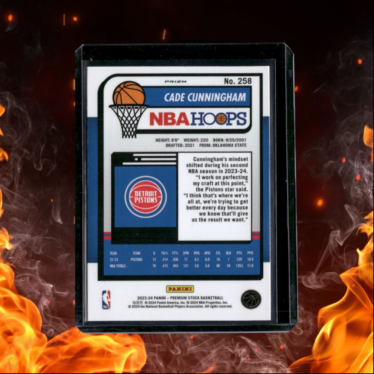 2023-24 Panini NBA Hoops Premium Stock Cade Cunningham Silver Prizm #258