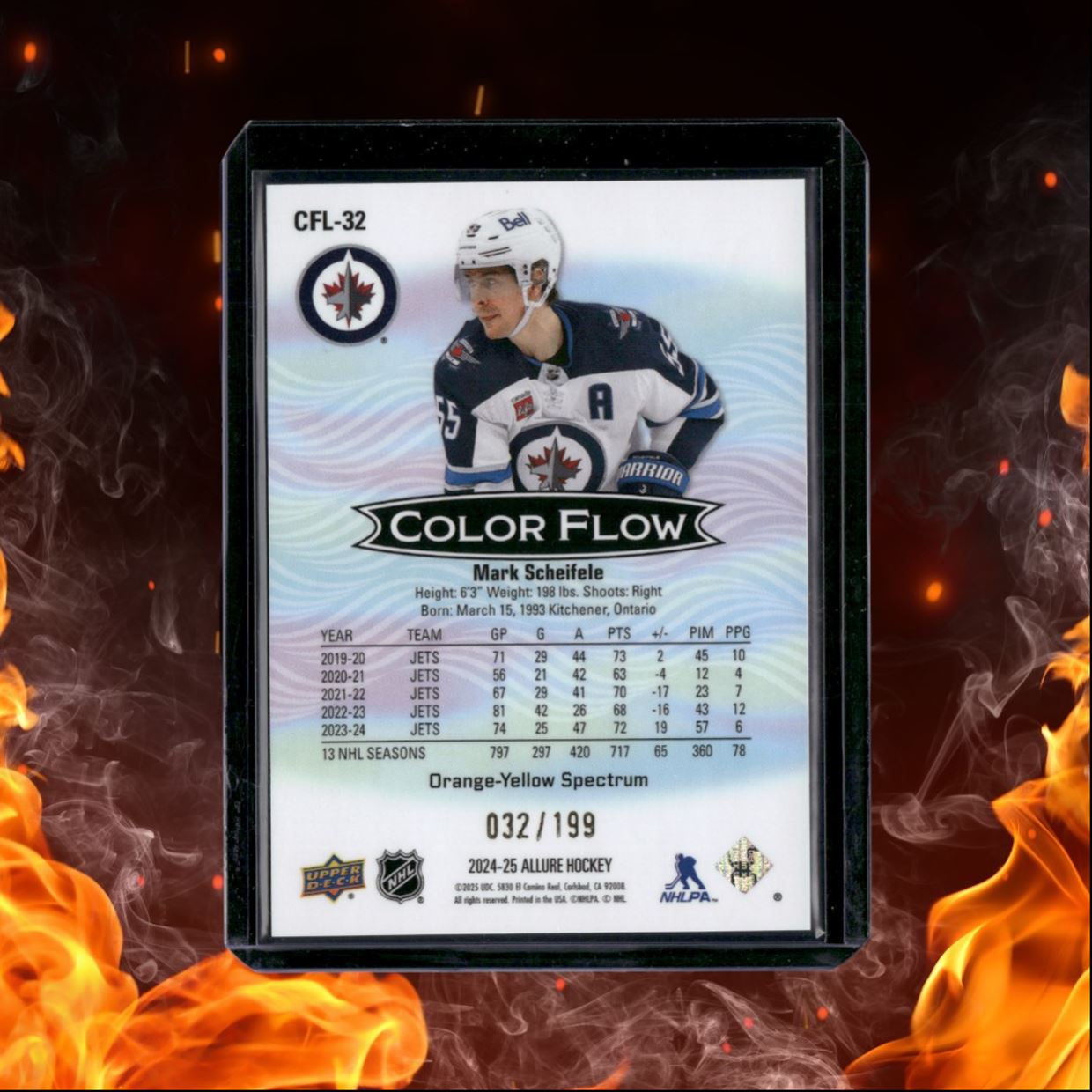 2024-25 Upper Deck Allure Mark Scheifele Color Flow Orange Yellow Spectrum