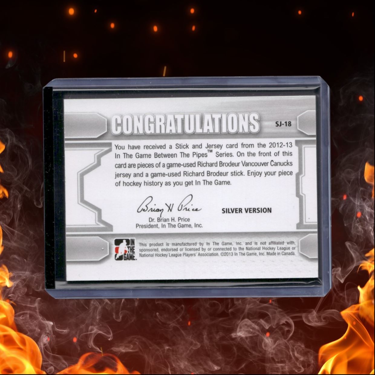 2012-13 In The Game Between Pipes Richard Brodeur Stick and Jersey Silver #SJ-18