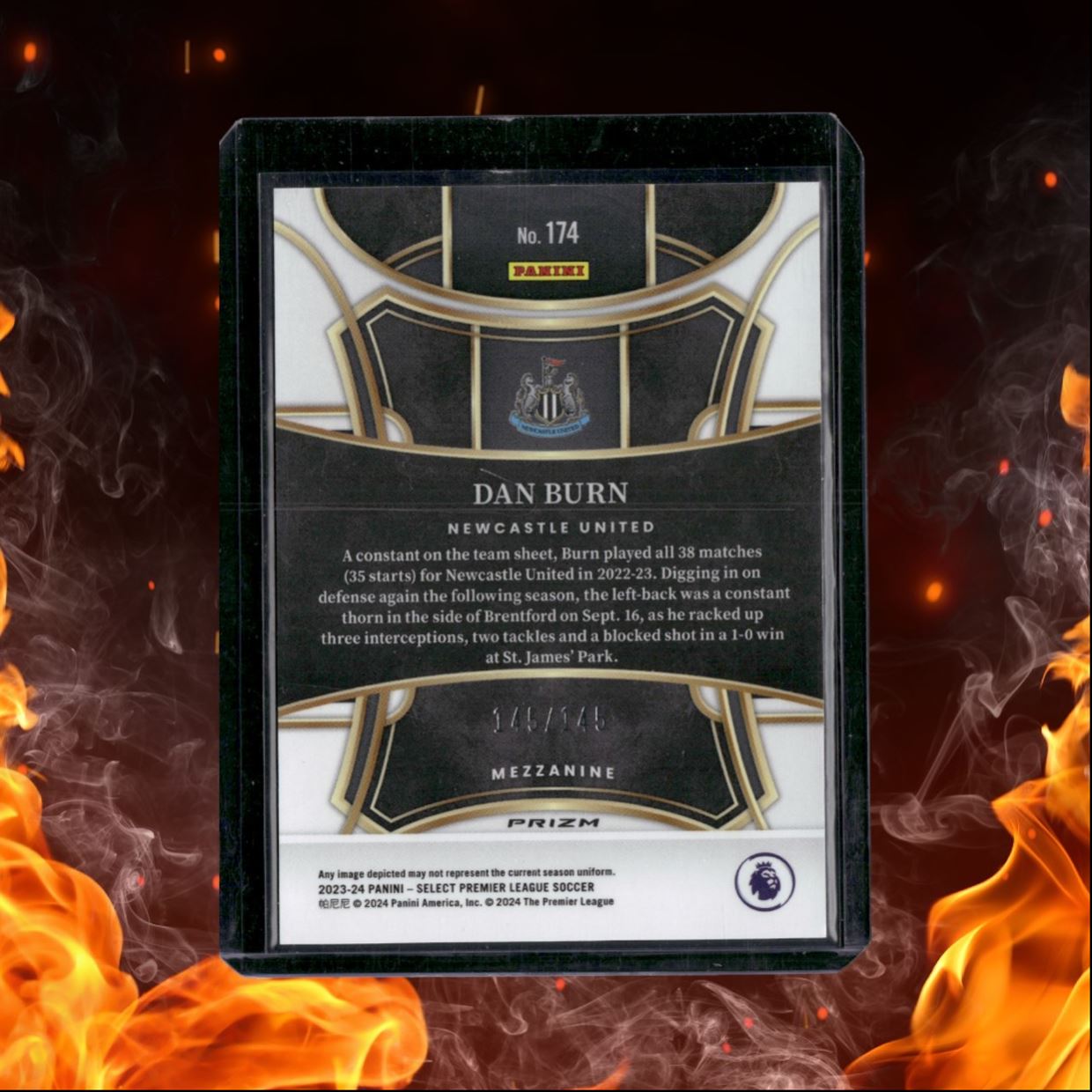 2023 Panini Select EPL Dan Burn Orange Cracked Ice Prizm Last Print 145/145 #174