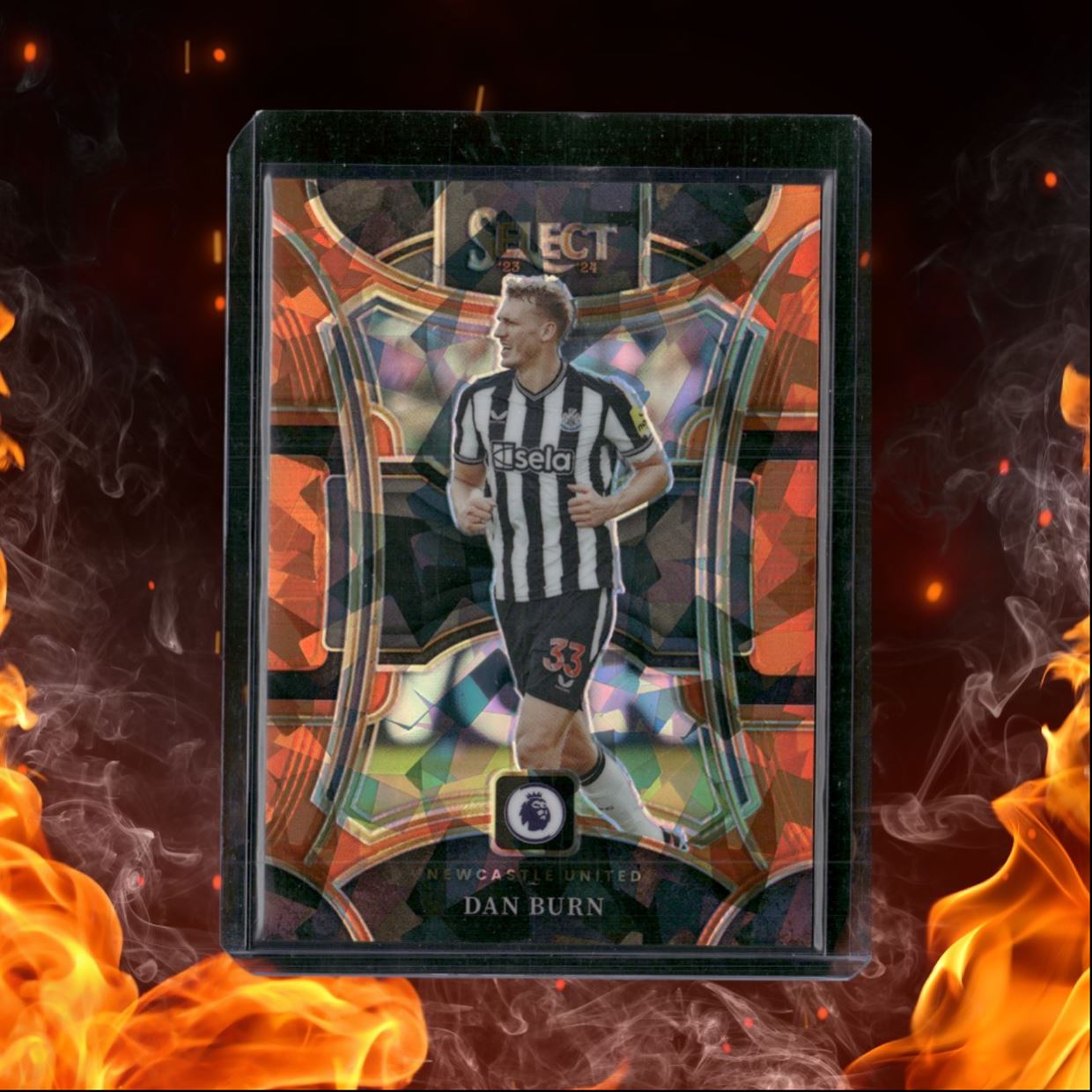 2023 Panini Select EPL Dan Burn Orange Cracked Ice Prizm Last Print 145/145 #174