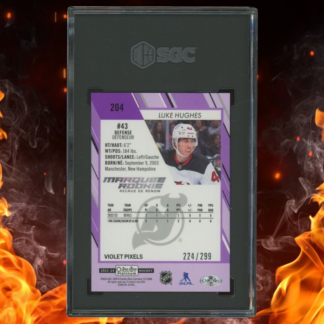 2023-24 O-Pee-Chee Platinum LUKE HUGHES Marquee Rookie /299 Violet Pixels SGC 10