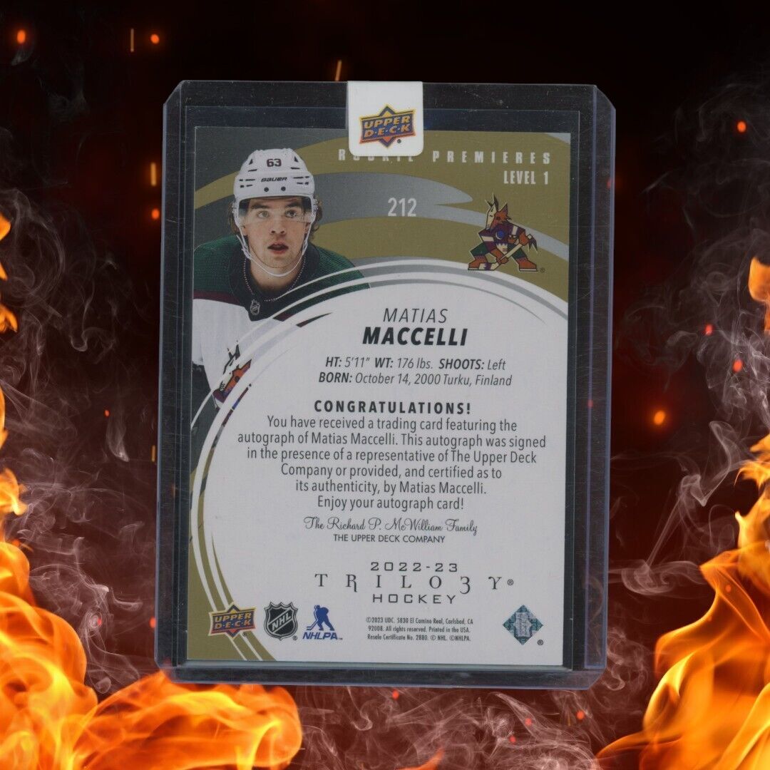 2022-23 Upper Deck Trilogy MATIAS MACCELLI Rookie Auto /33 Premieres Level 1 211