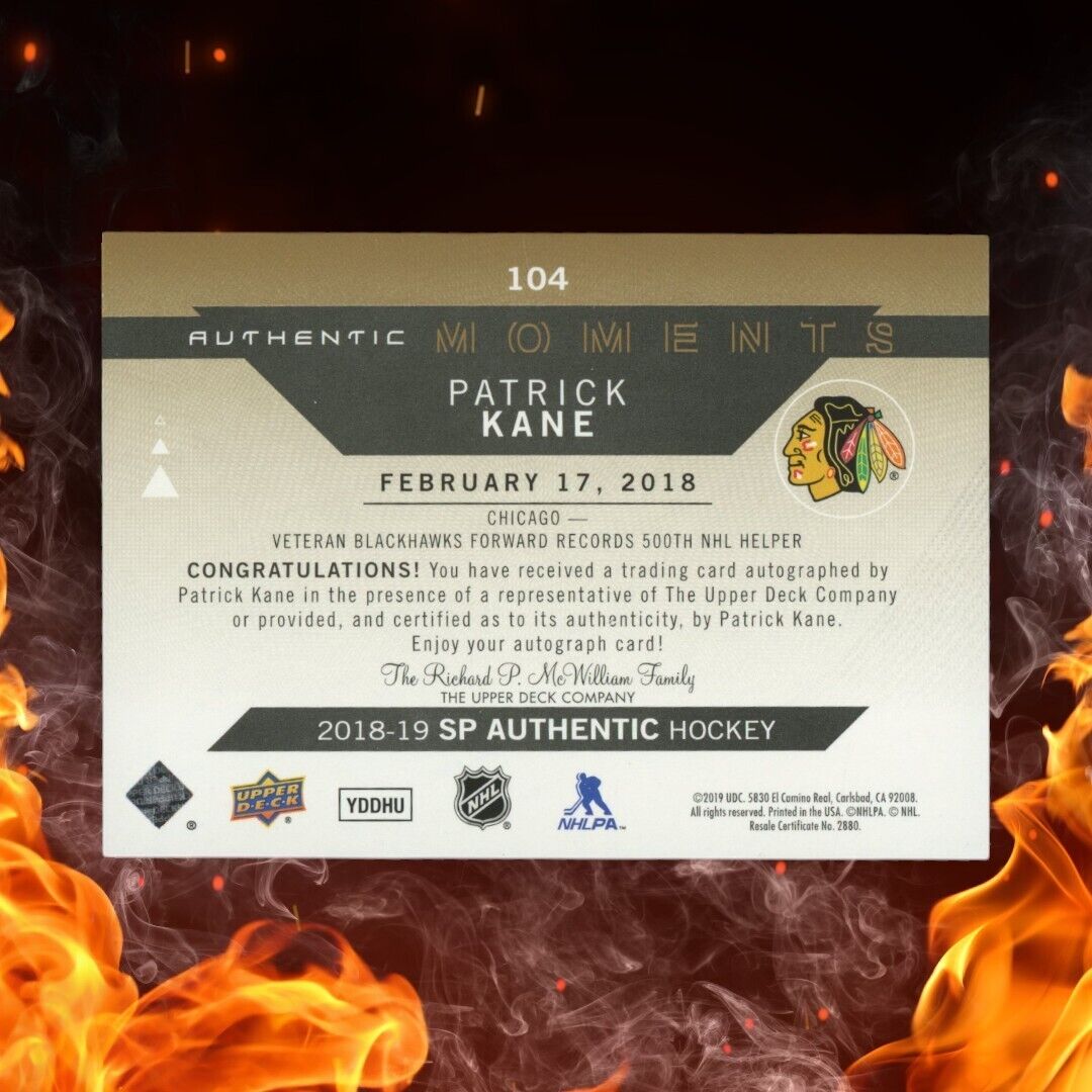 2018-19 SP Authentic PATRICK KANE Authentic Moments Auto #104 Gold Ink