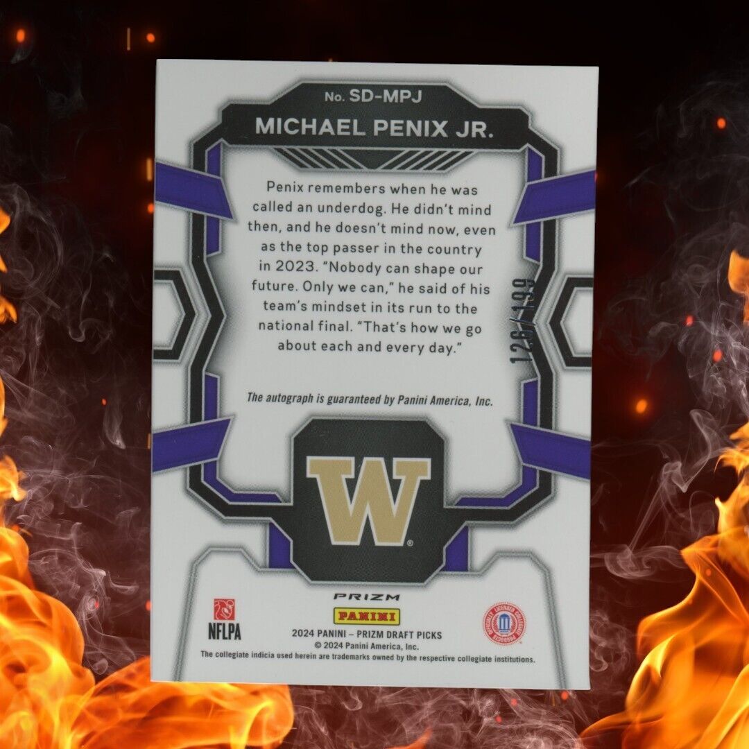 2024 Panini Prizm Draft Picks MICHAEL PENIX JR. Signing Day Rookie Auto /199 Red