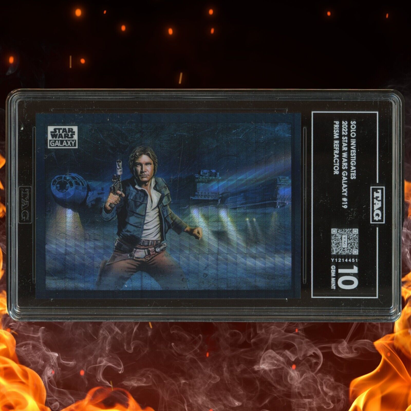 2022 Topps Star Wars Galaxy SOLO INVESTIGATES HAN /75 Prism Refractor TAG 10 #19