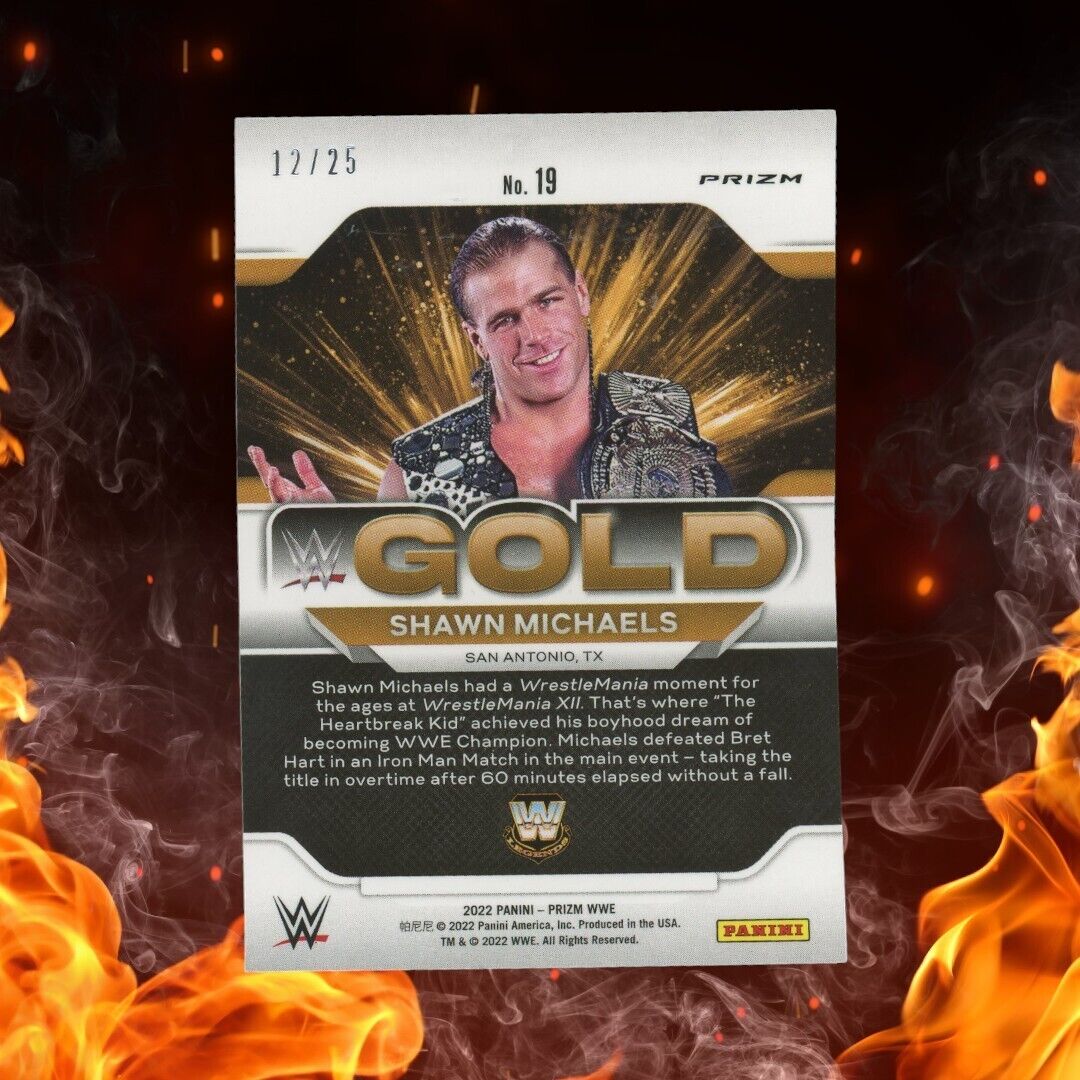2022 Panini Prizm WWE SHAWN "HBK" MICHAELS Gold /25 Green Pulsar Prizm #19