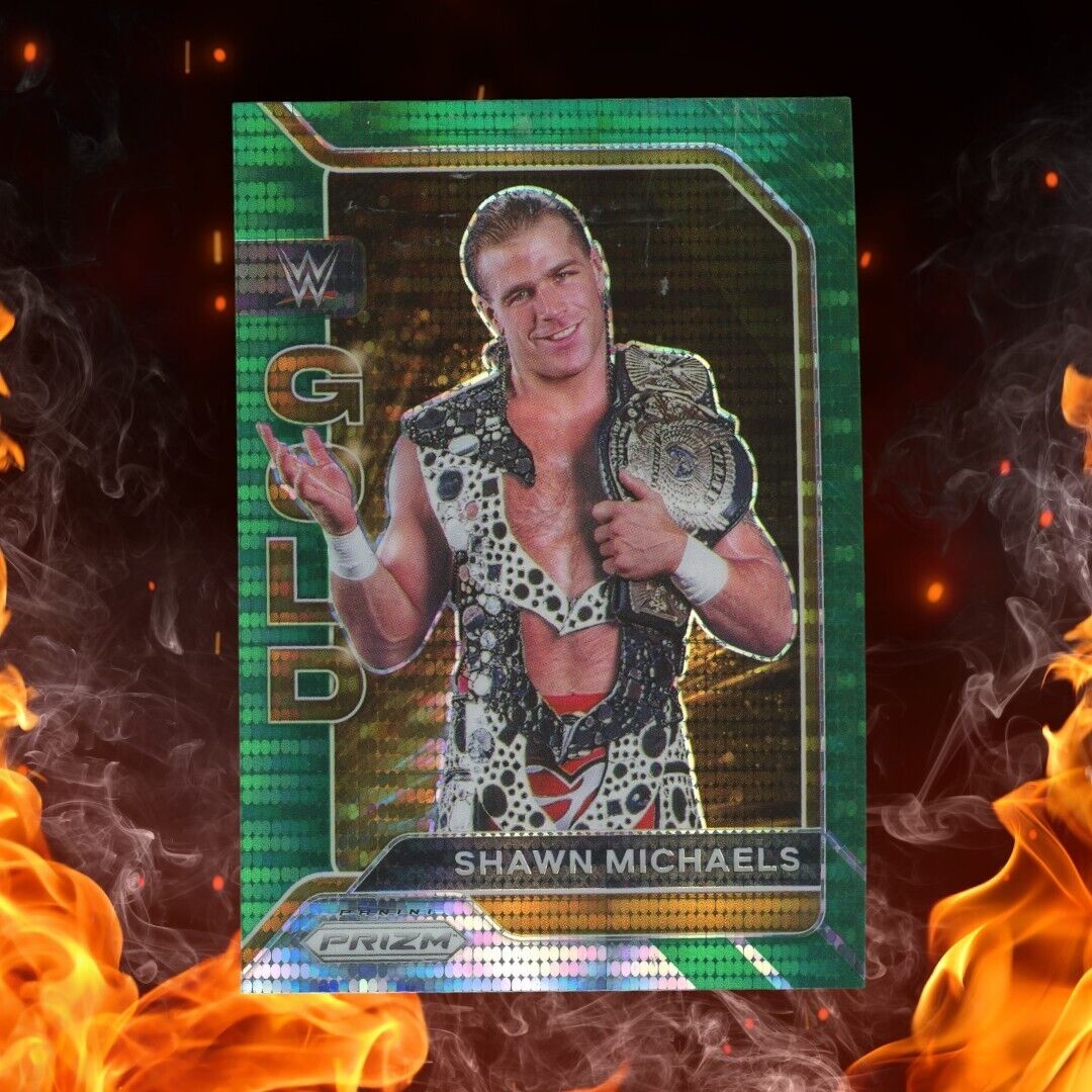 2022 Panini Prizm WWE SHAWN "HBK" MICHAELS Gold /25 Green Pulsar Prizm #19