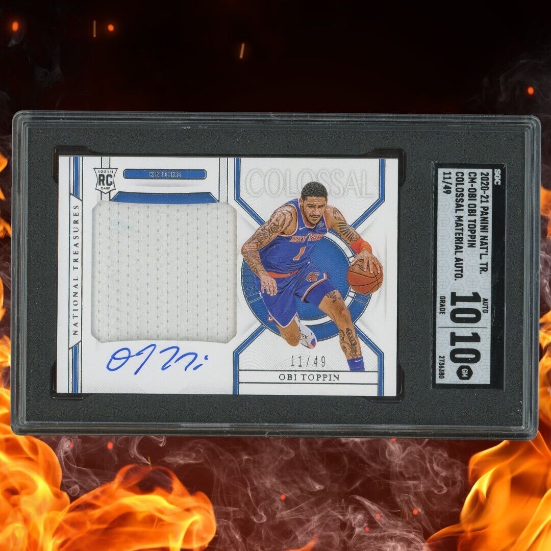 2020-21 National Treasures OBI TOPPIN Rookie Colossal Patch Auto /49 SGC 10