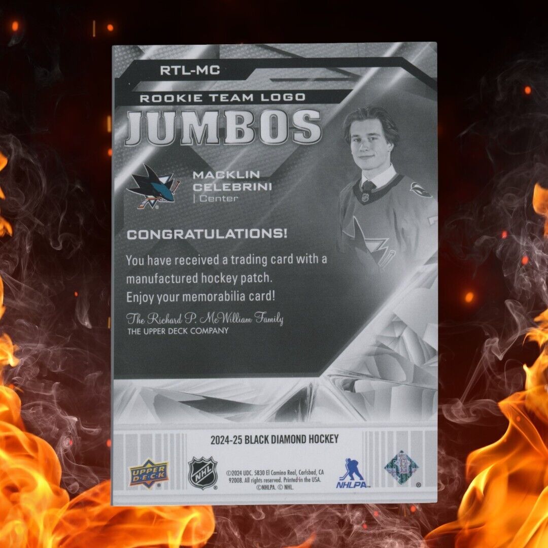 2024-25 Upper Deck Black Diamond MACKLIN CELEBRINI Rookie Team Logo Jumbo Patch