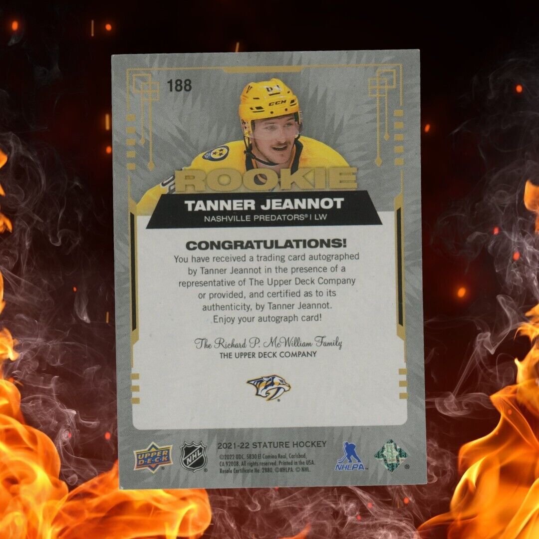 2021-22 Upper Deck Stature TANNER JEANNOT Rookie Auto /10 Red #188