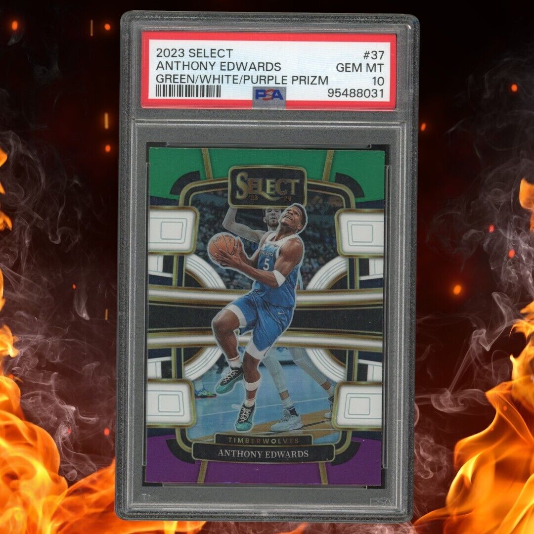 2023-24 Panini Select ANTHONY EDWARDS Green / White / Purple Prizm PSA 10 #37