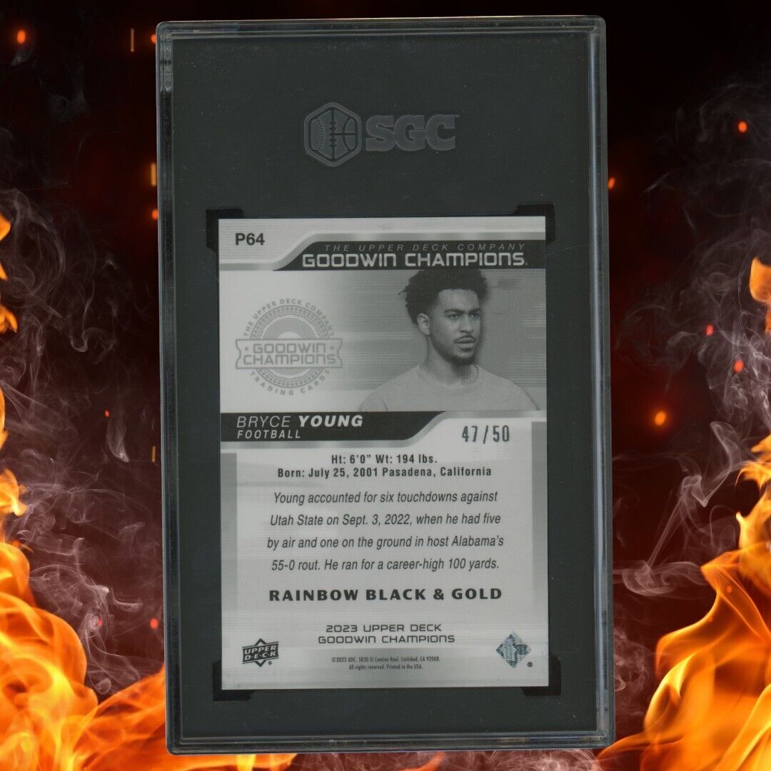 2023 UD Goodwin Champions BRYCE YOUNG Rookie /50 Platinum Black Gold SGC 10 #P64