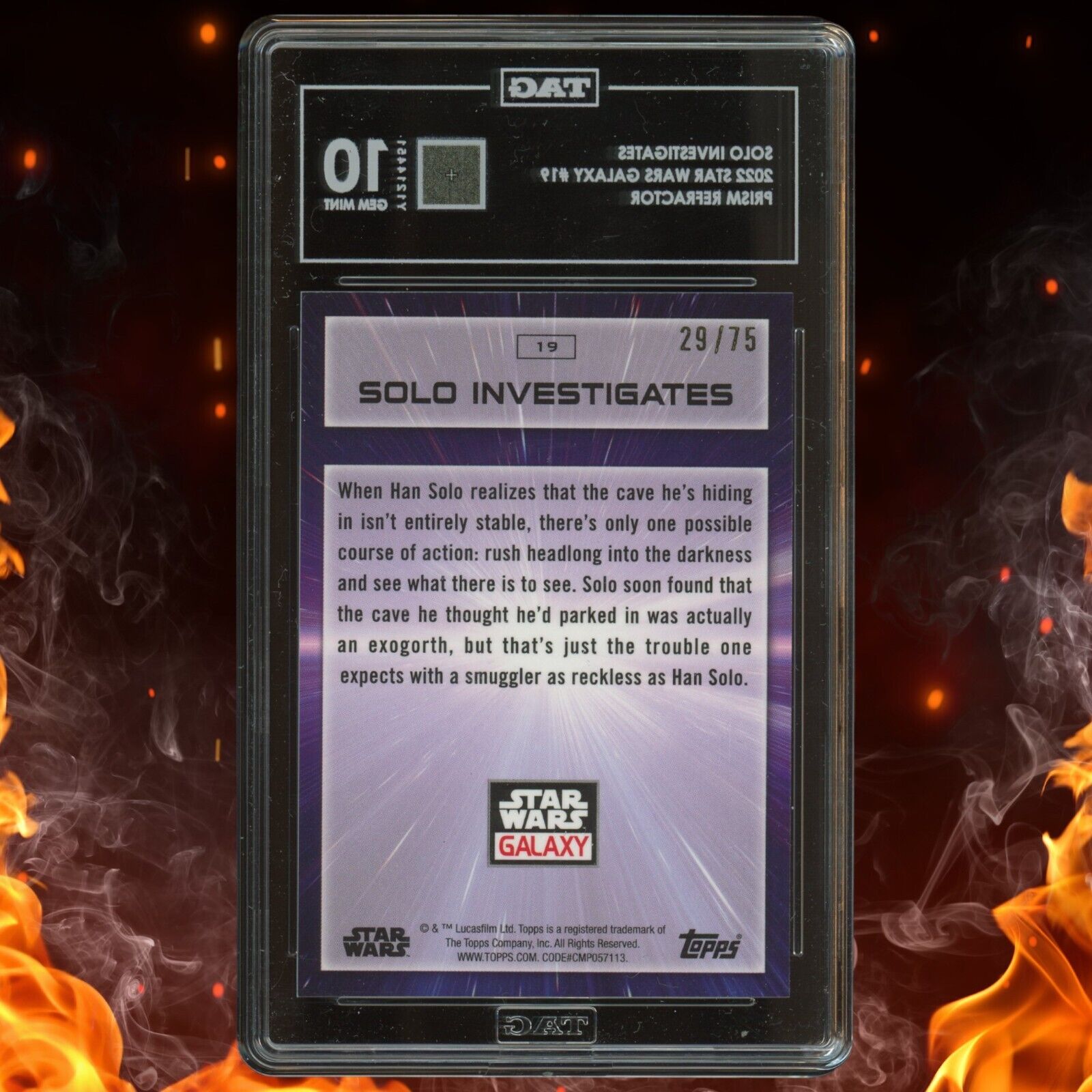 2022 Topps Star Wars Galaxy SOLO INVESTIGATES HAN /75 Prism Refractor TAG 10 #19