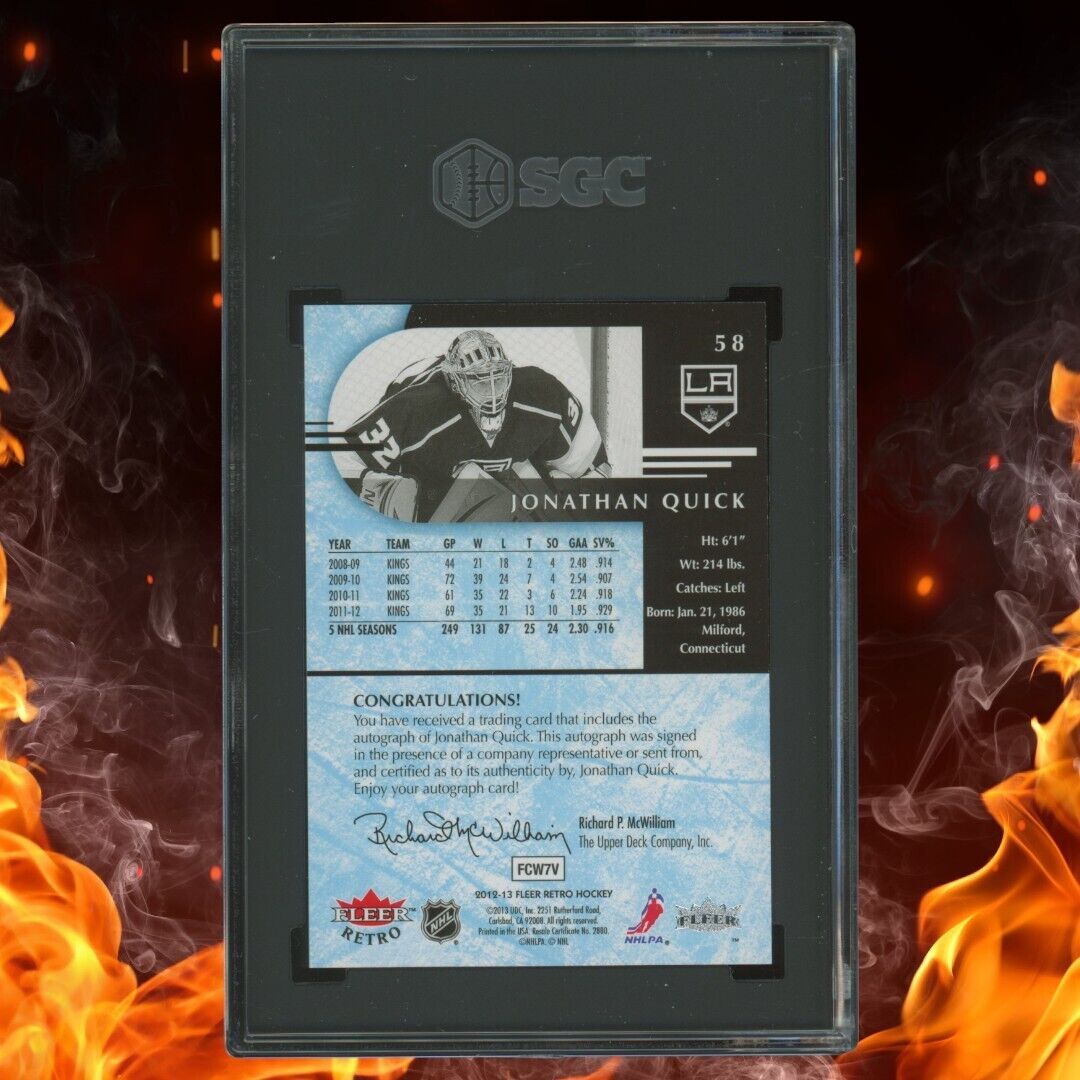 2012-13 Fleer Retro Hockey JONATHAN QUICK Auto SGC 9.5 #58