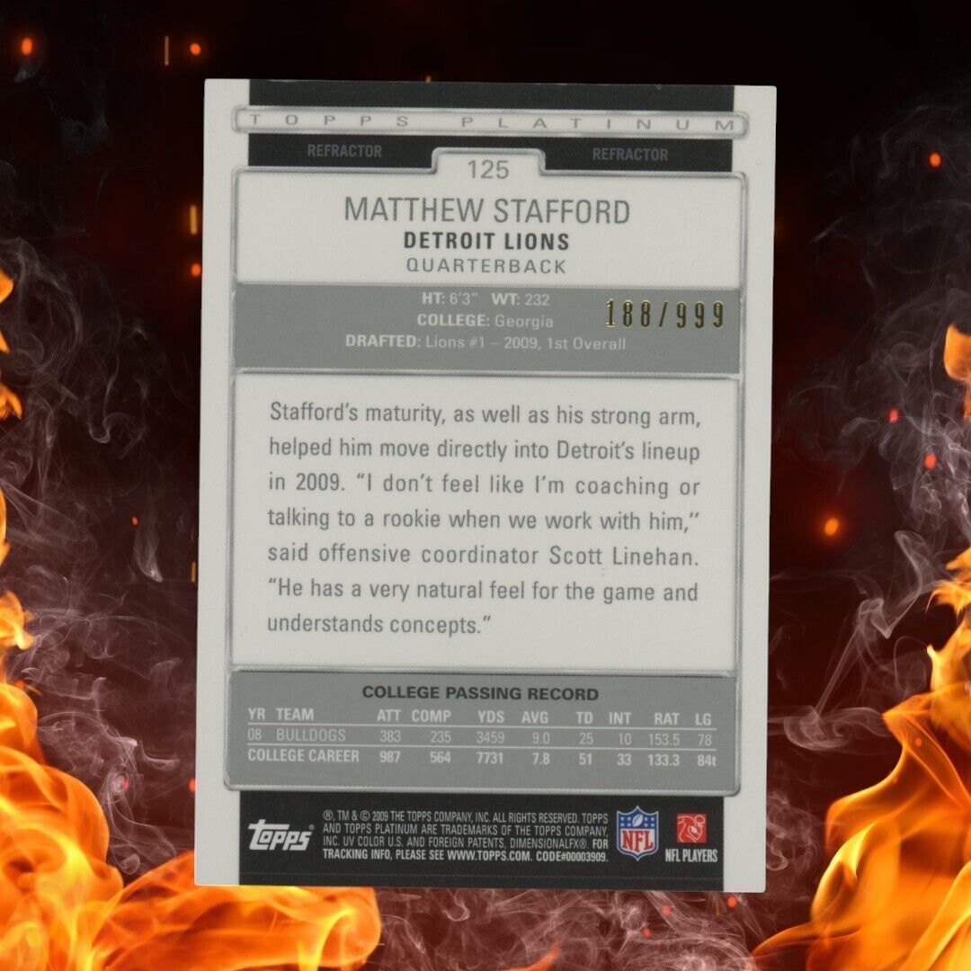 2009 Topps Platinum MATTHEW STAFFORD Rookie /999 Refractor #125