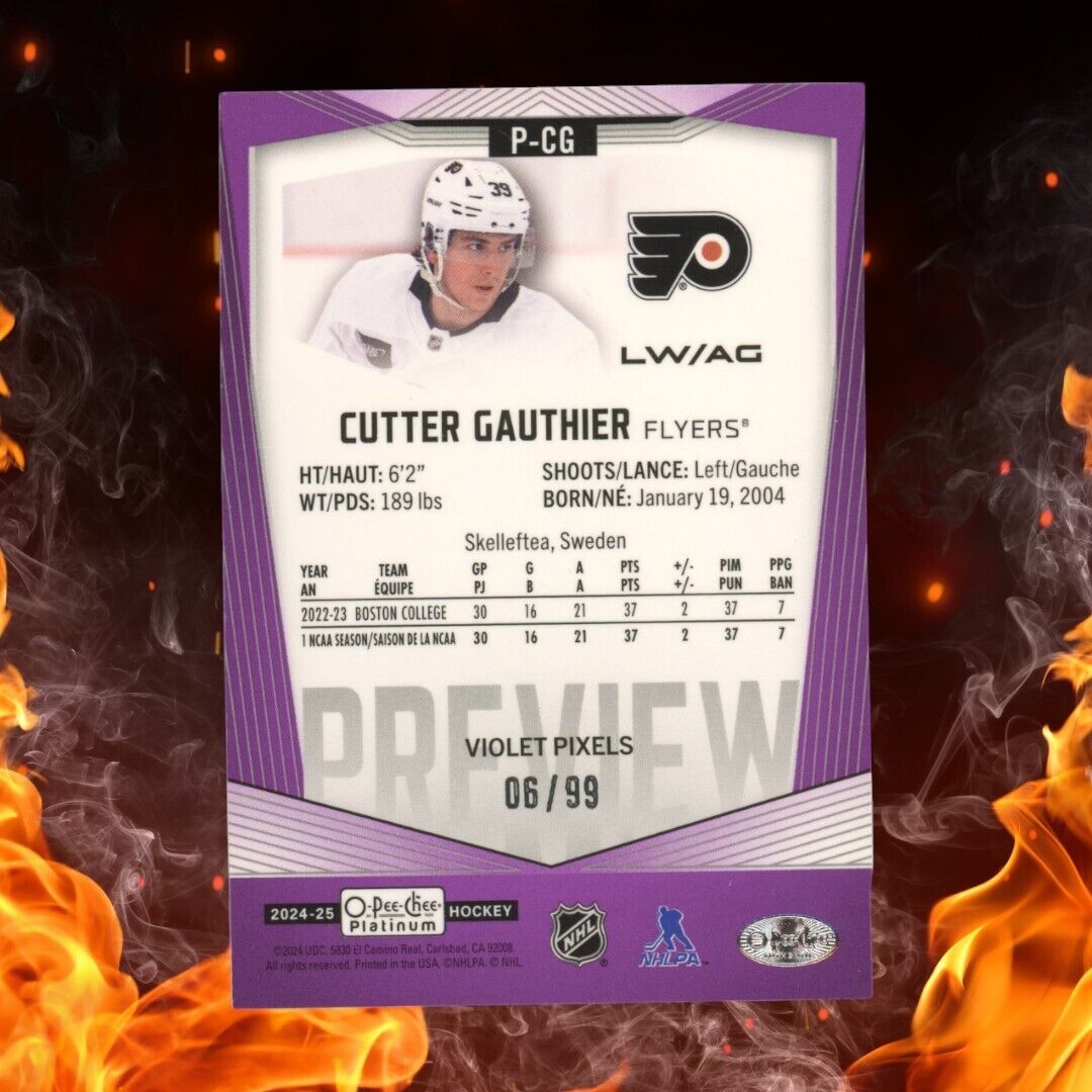 2024-25 O-Pee-Chee CUTTER GAUTHIER Marquee Rookie /99 Platinum Violet Pixels #CG