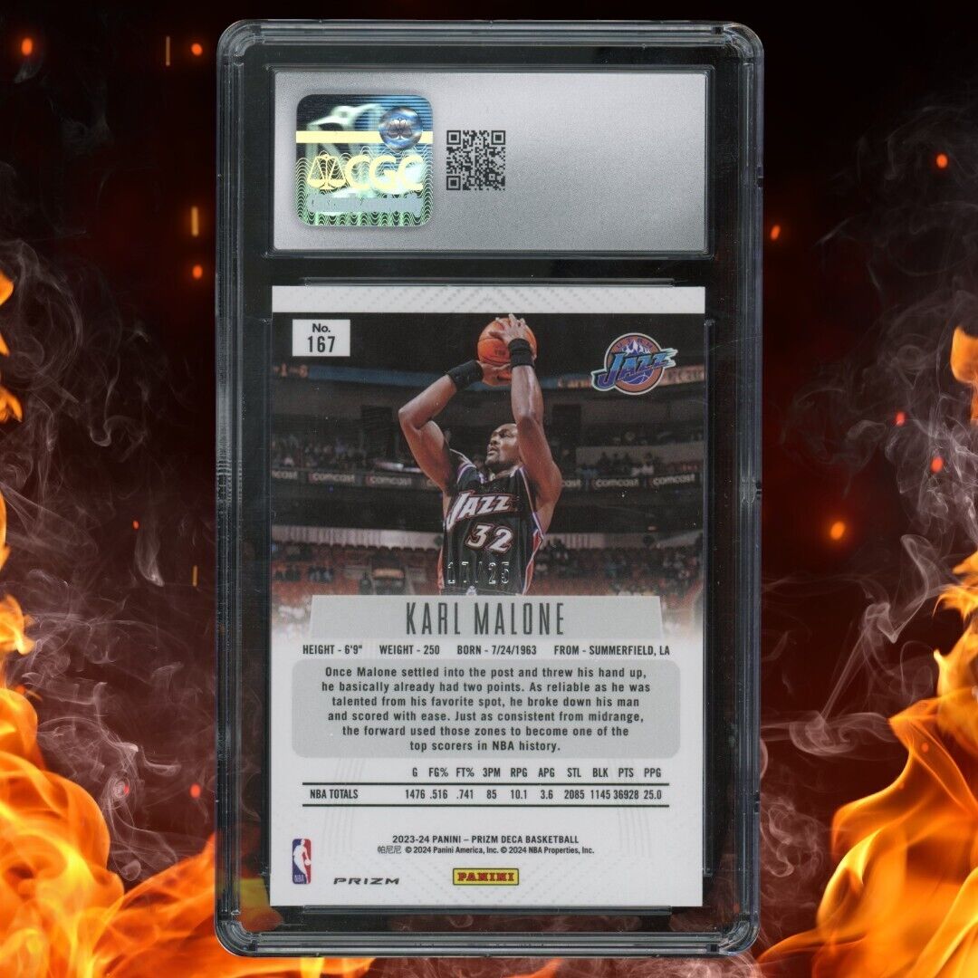 2023-24 Panini Prizm Deca KARL MALONE /25 Mojo Prizm CGC 9 #167