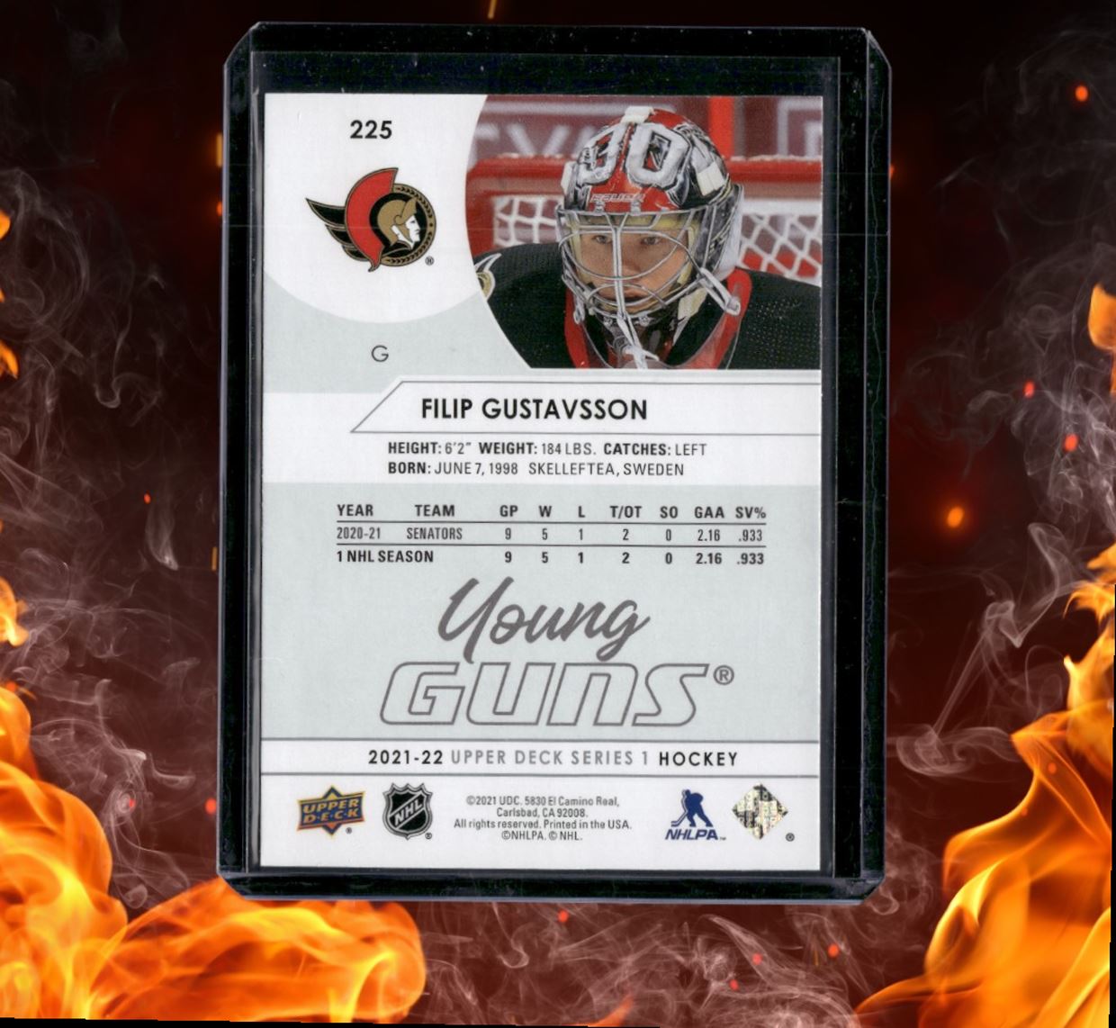 2021-22 Upper Deck Filip Gustavsson Young Guns (A) Rookie #225