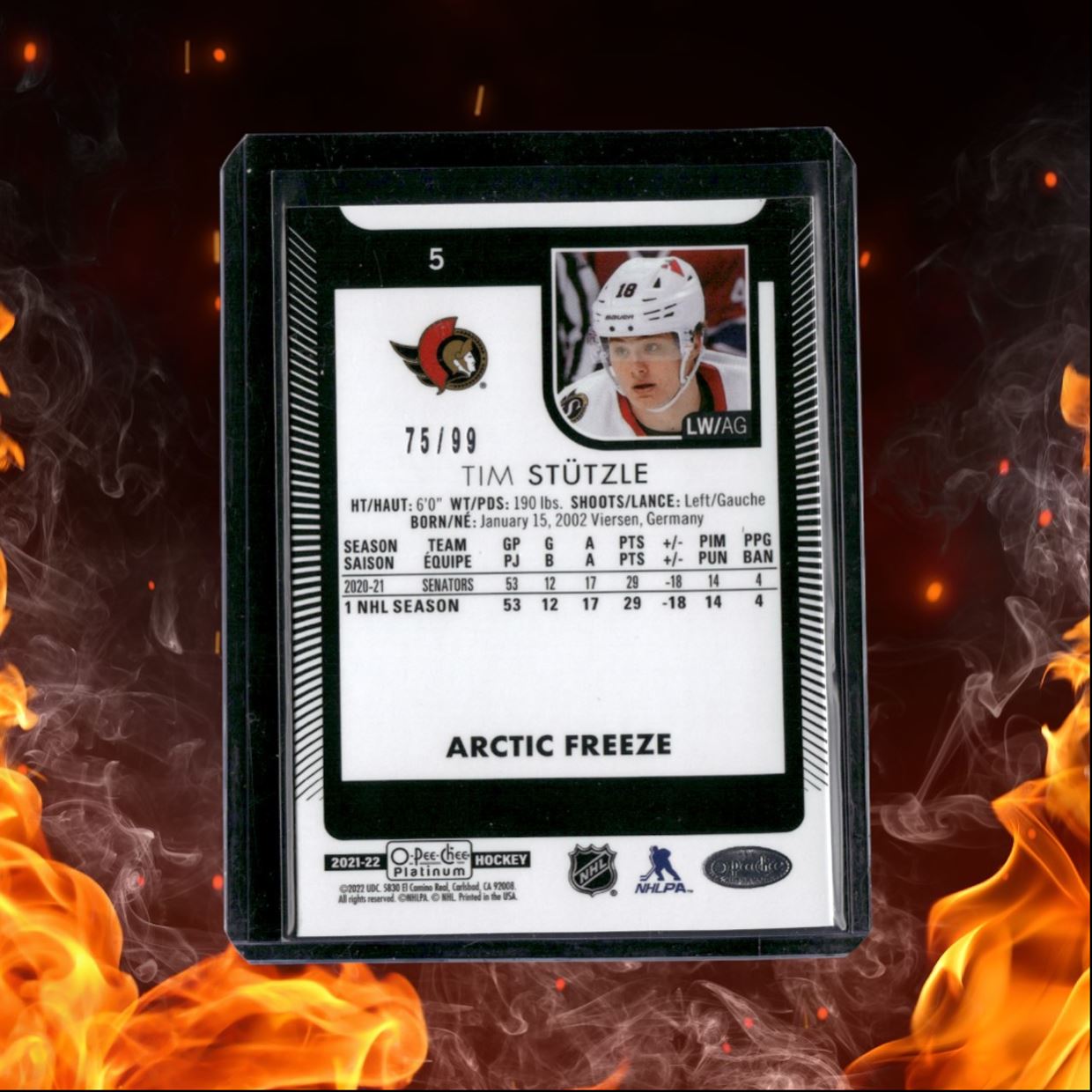 2021-22 O-Pee-Chee Platinum Tim Stutzle Arctic Freeze 75/99 #5