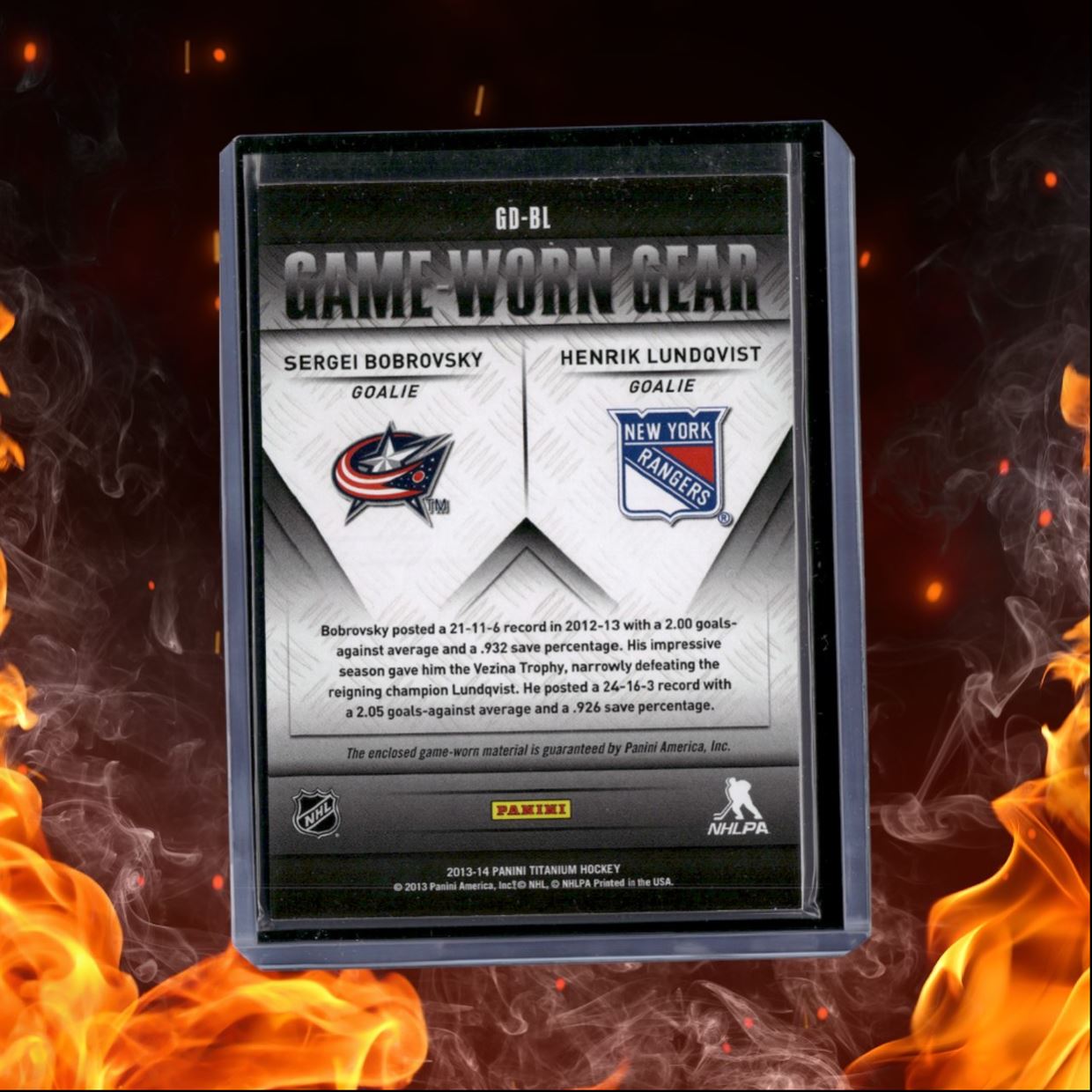 2013-14 Panini Titanium Sergei Bobrovsky / Henrik Lundqvist Game Worn Gear Dual