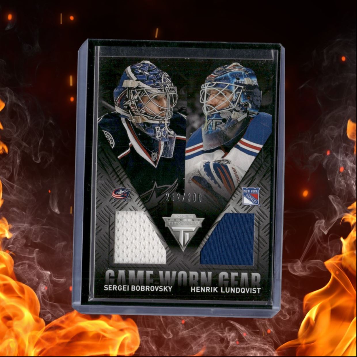 2013-14 Panini Titanium Sergei Bobrovsky / Henrik Lundqvist Game Worn Gear Dual