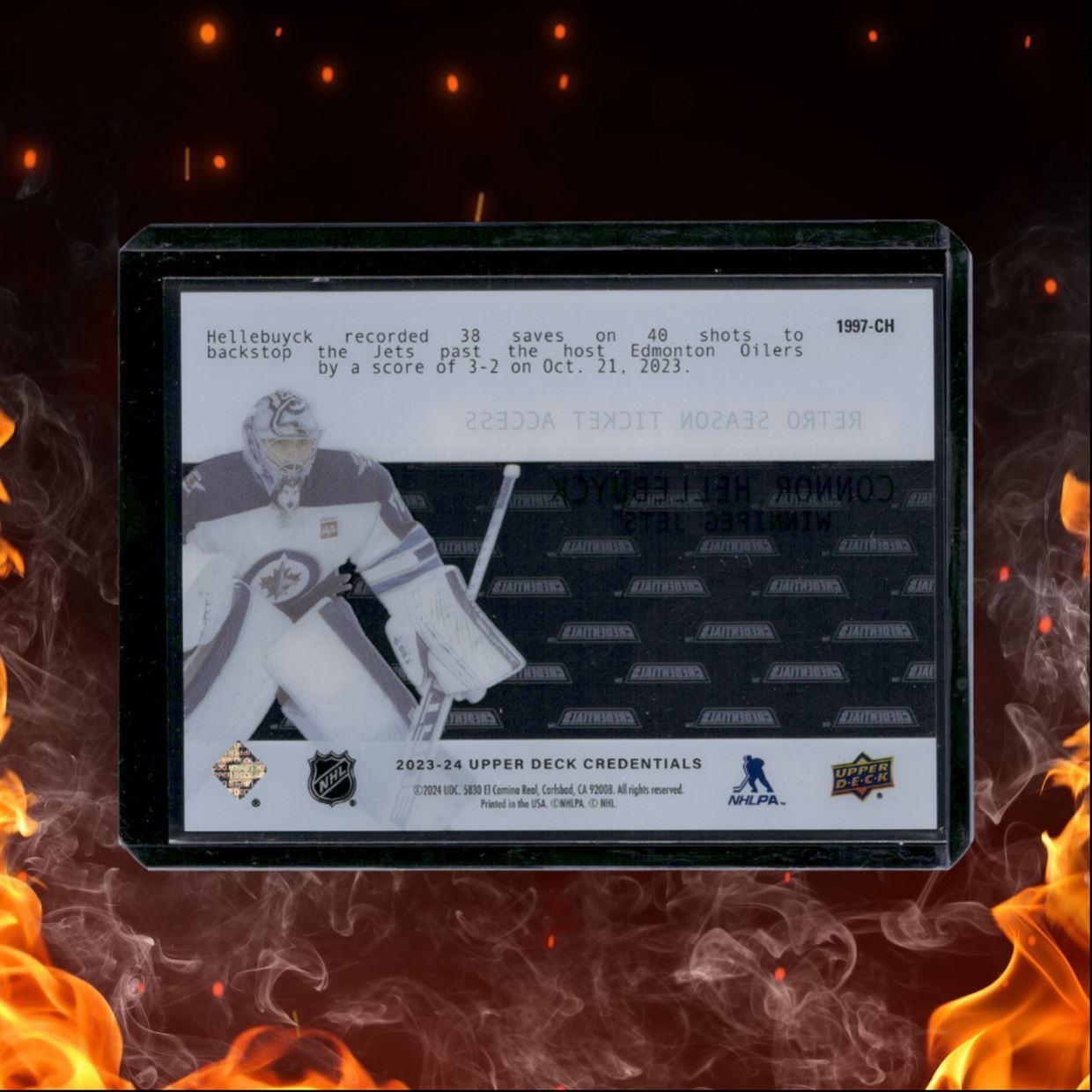 2023-24 Upper Deck Credentials Connor Hellebuyck Retro Season Ticket Access SSP