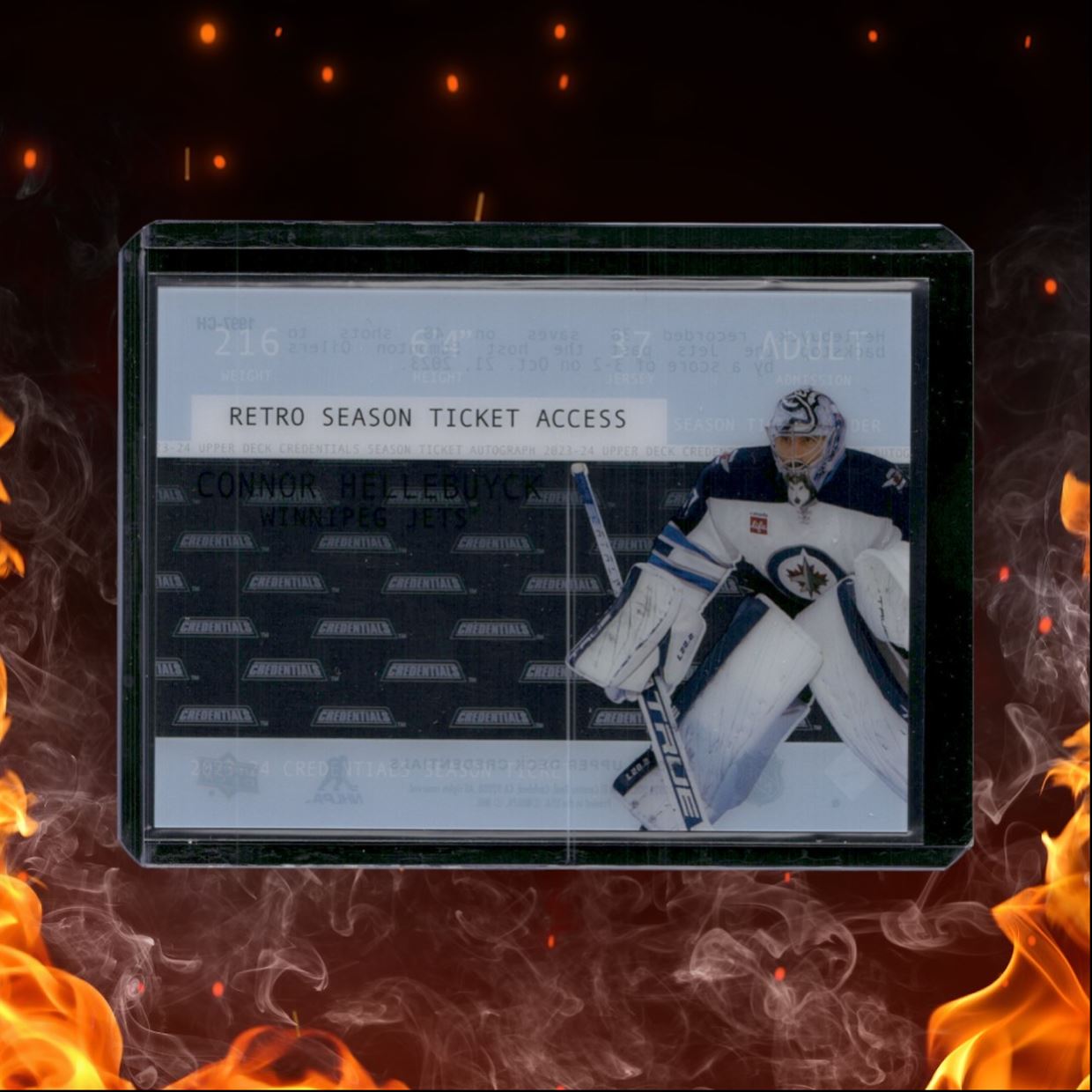 2023-24 Upper Deck Credentials Connor Hellebuyck Retro Season Ticket Access SSP