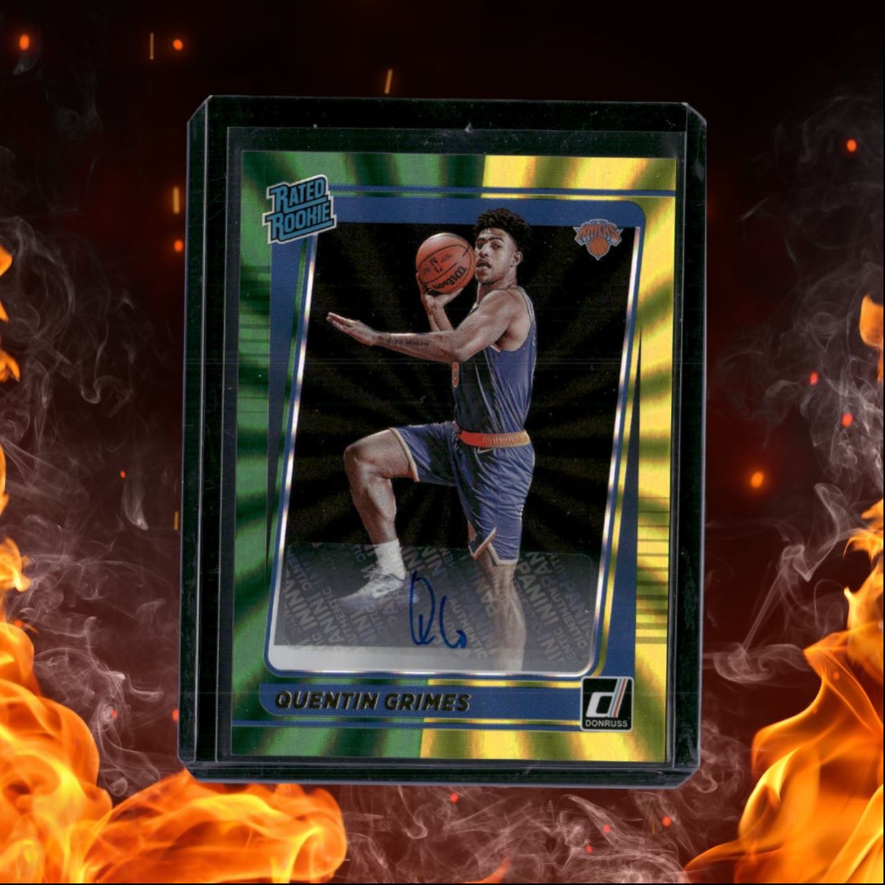2021-22 Panini Donruss Quentin Grimes Green Yellow Lazer Prizm Rated Rookie Auto