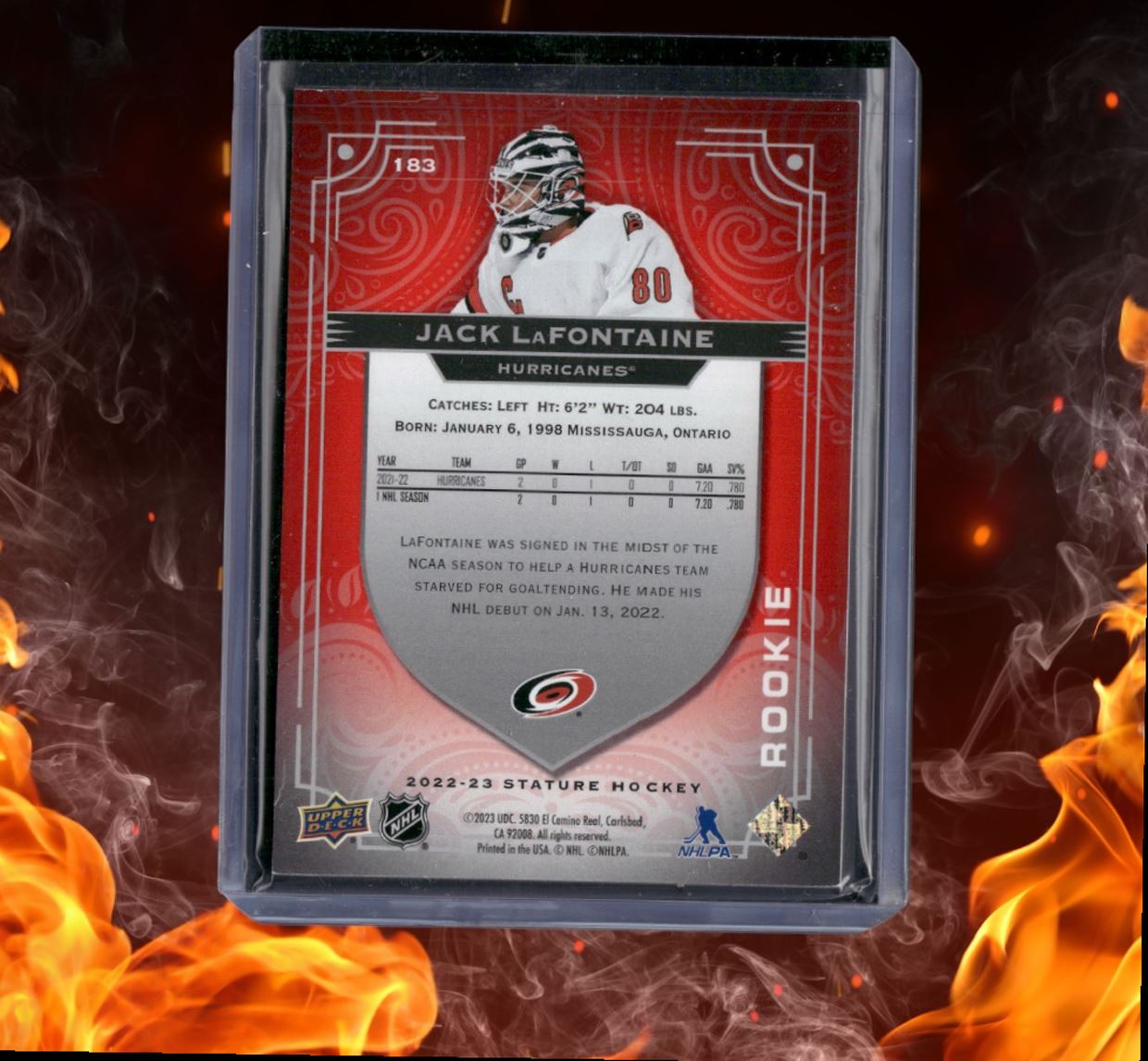 2022-23 Upper Deck Stature Jack LaFontaine Red Variant Rookie 27/33 #183