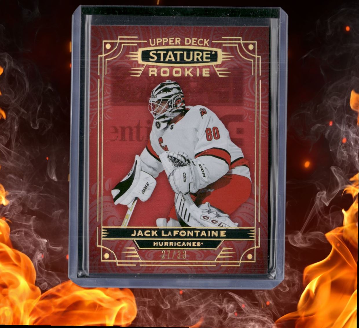 2022-23 Upper Deck Stature Jack LaFontaine Red Variant Rookie 27/33 #183