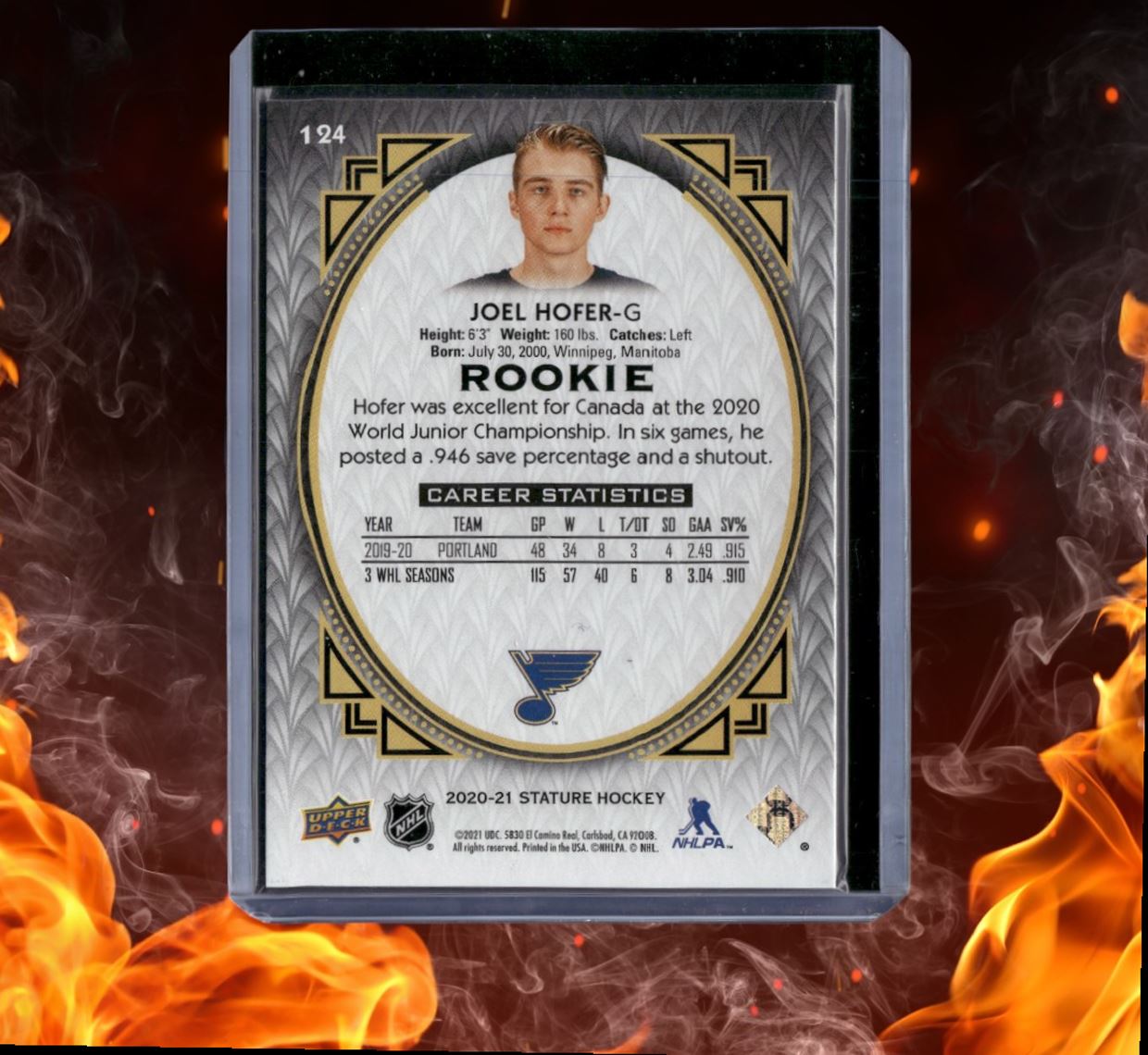 2020-21 Upper Deck Stature Joel Hofer Portrait Variant Rookie 88/99 #124