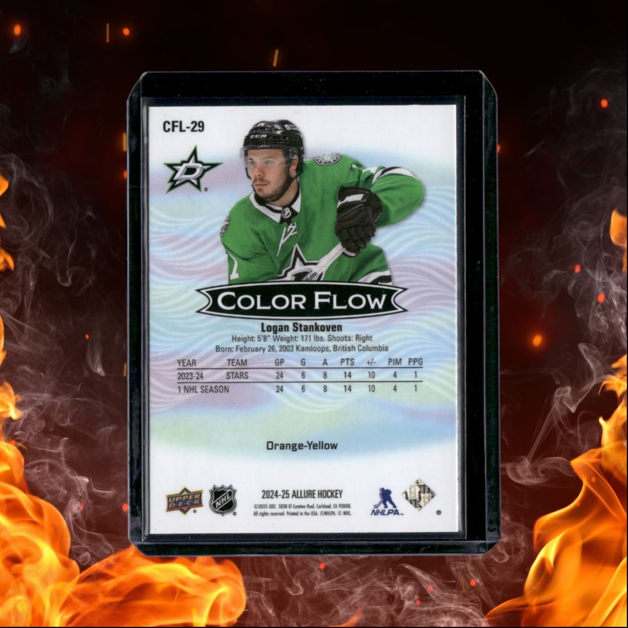 2024-25 Upper Deck Allure Logan Stankoven Color Flow Orange - Yellow Rookie